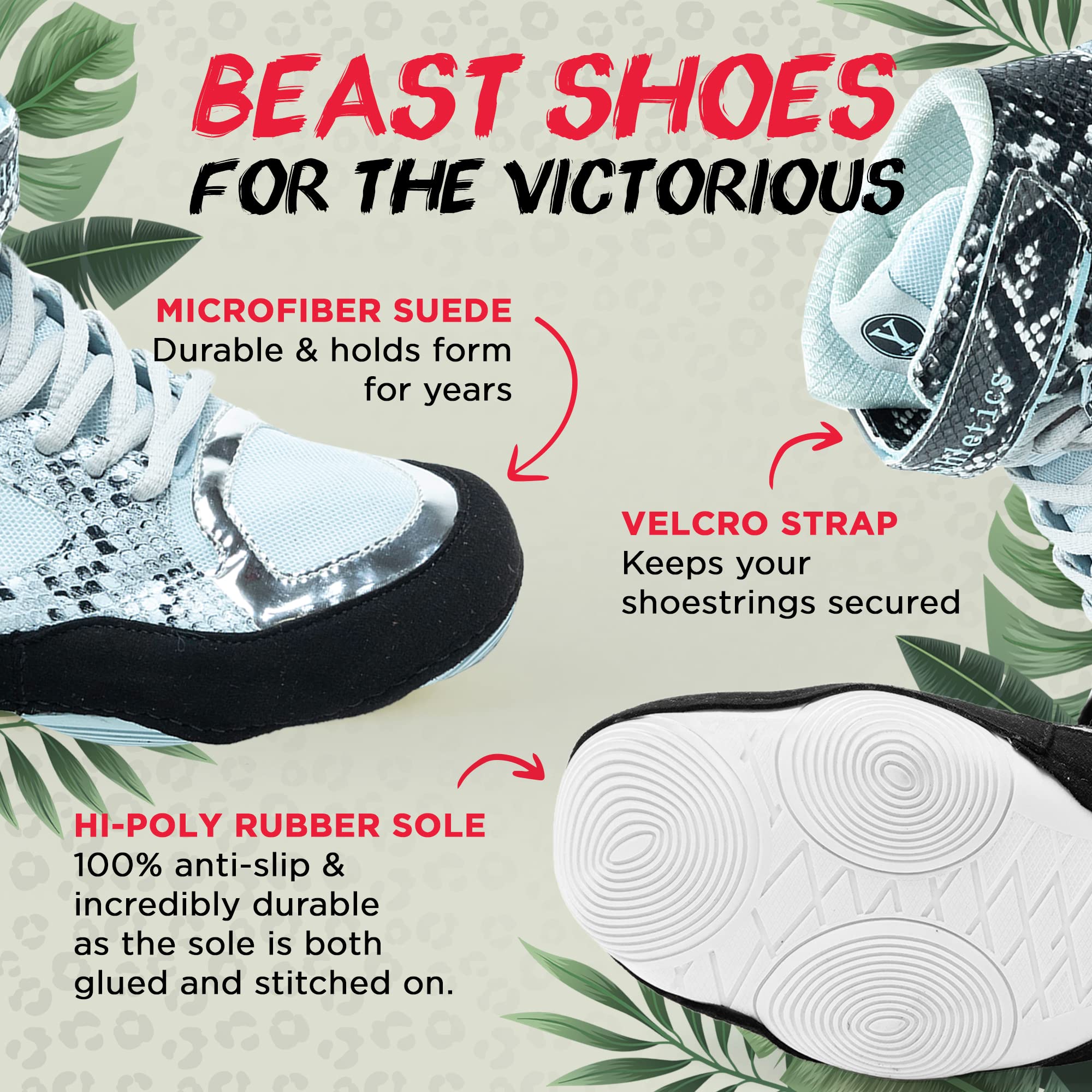 Beast Women's Wrestling Shoes - Lightweight Breathable Boxing & Weightlifting Shoes with Hook & Loop Strap - Microfiber Suede Leopard Print (Multiple Sizes) | Perfect for MMA Training, Gym Workouts & Competition