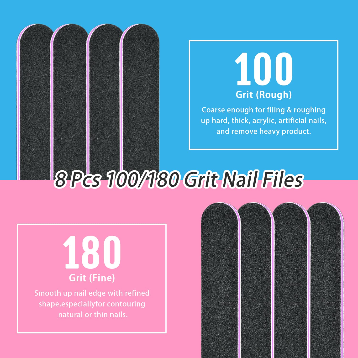 **TsMADDTs 20-Piece Double-Sided Nail Files Set - 100/120/180/240/320/800 Grits for Natural & Acrylic Nails - Professional Manicure & Pedicure Tools for Home & Salon Use**