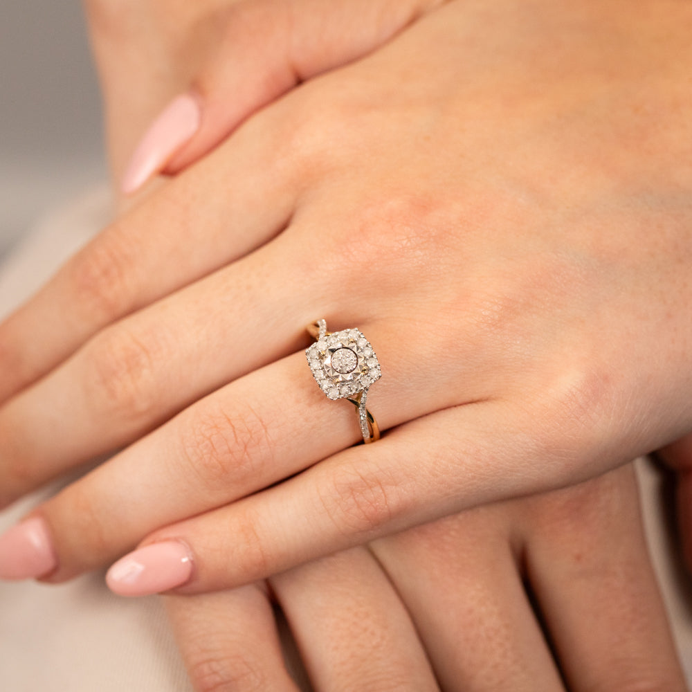 1/3 Carat Cushion Cut Diamond Ring in 10K Yellow Gold - Elegant Engagement, Wedding & Anniversary Jewelry Gift for Women