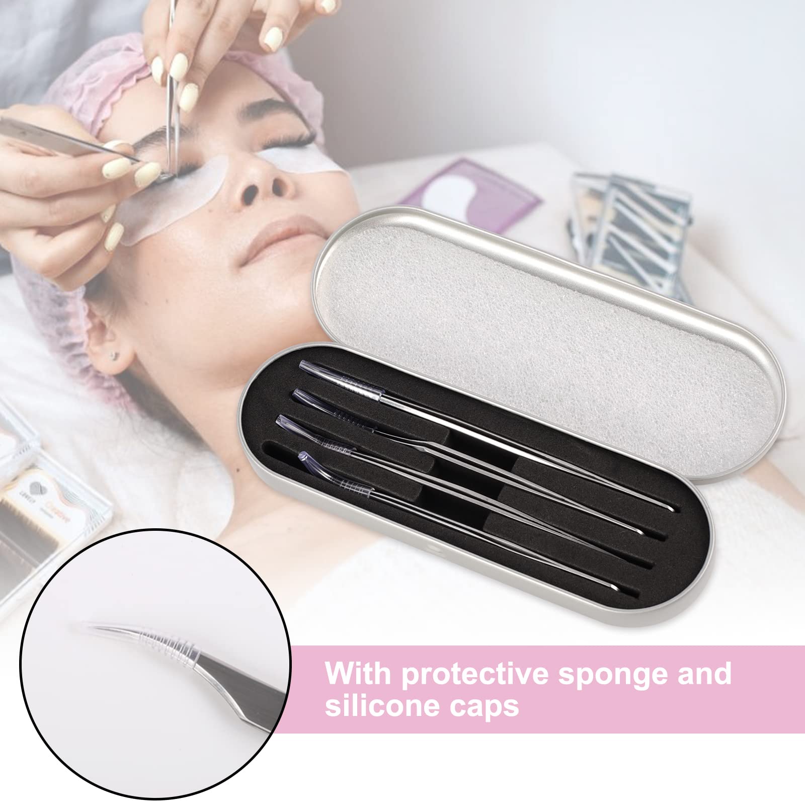 Professional 4PCS Stainless Steel Eyelash Extension Tweezers Set - DIY Lash Applicator, Eyebrow Tweezers & Removal Tools for Salon & Home Use | Perfect for Lash Artists, Beginners & DIY Beauty Enthusiasts