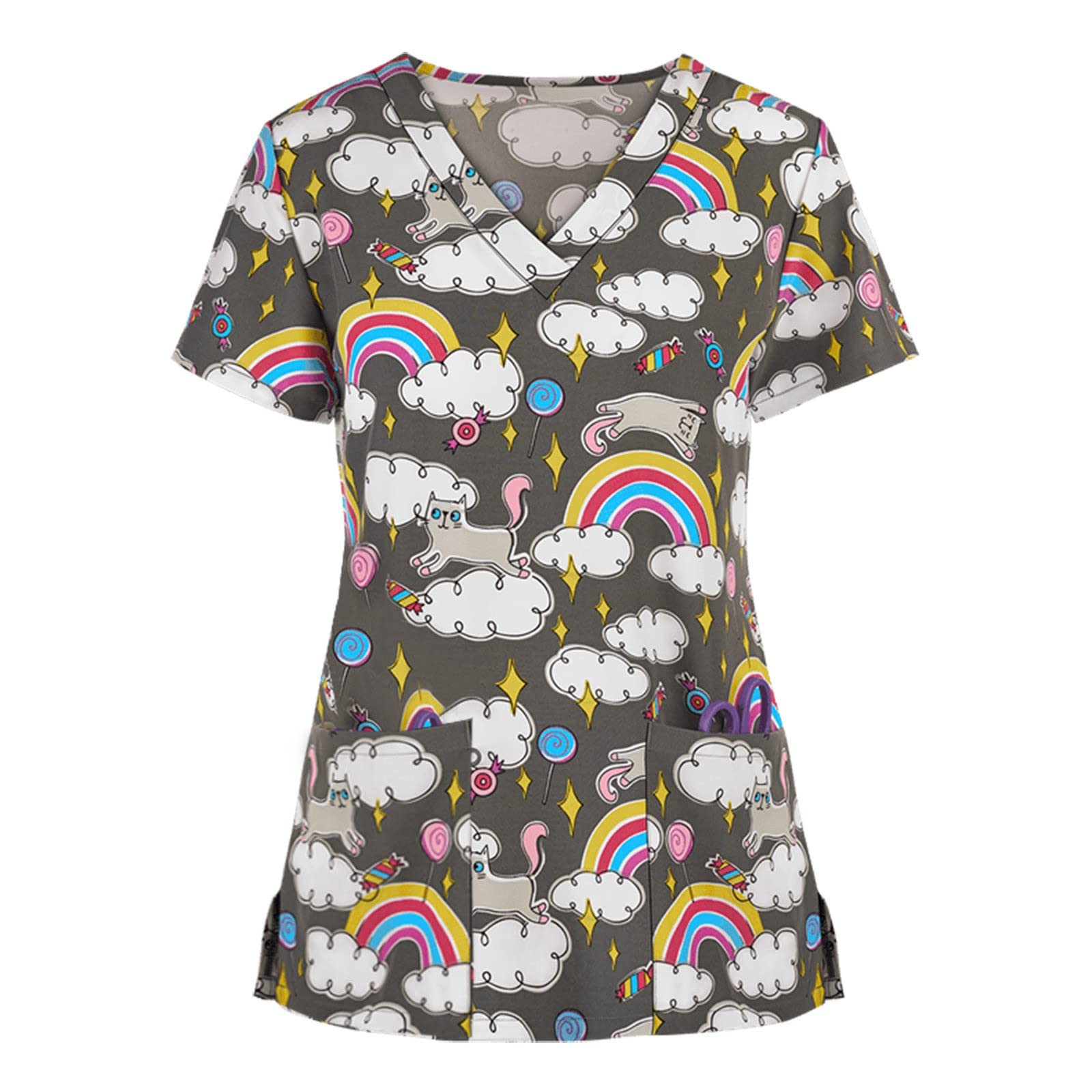 Women's Nursing Scrubs Tops - Size S to 5XL (Medium, Large, XL) - Floral & Holiday Print Medical Uniforms for Nurses, Doctors & Healthcare Workers - Comfortable Workwear for Hospital Shifts & Spring Season