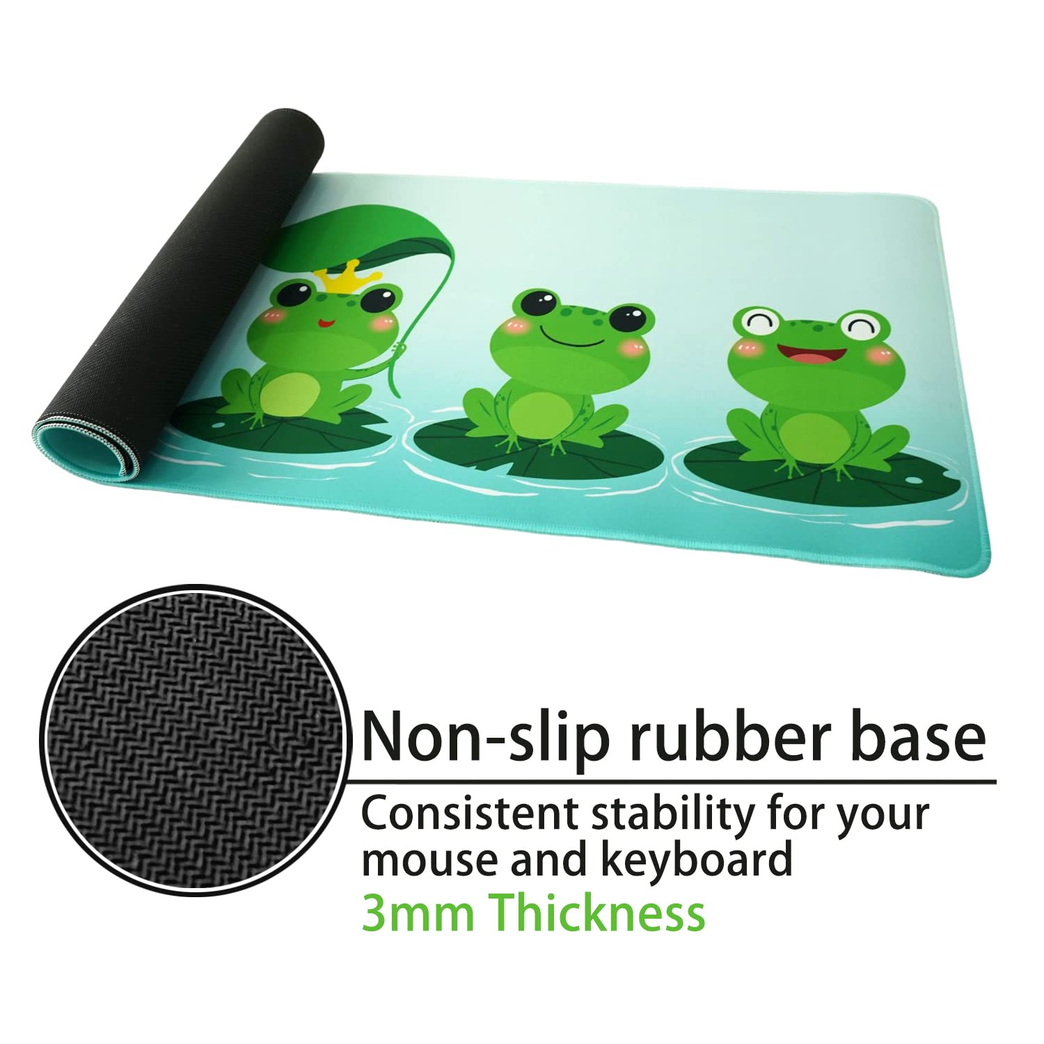 Cute Kawaii Frog Mouse Pad XL - Large Extended Gaming Mouse Pad for PC & Laptop (31.5