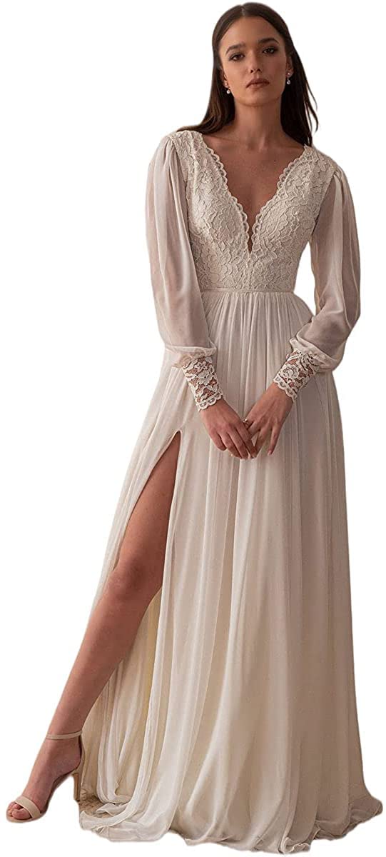 Elegant Long Sleeve Boat Neck Wedding Dress with Button Back - Crepe Satin Bridal Gown for Bride - Perfect for Church, Beach, and Formal Wedding Ceremonies