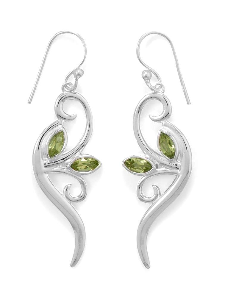 Elegant Sterling Silver Vine Leaf & Branch Earrings with Marquise Peridot Gemstones | Perfect for Weddings, Parties & Everyday Wear