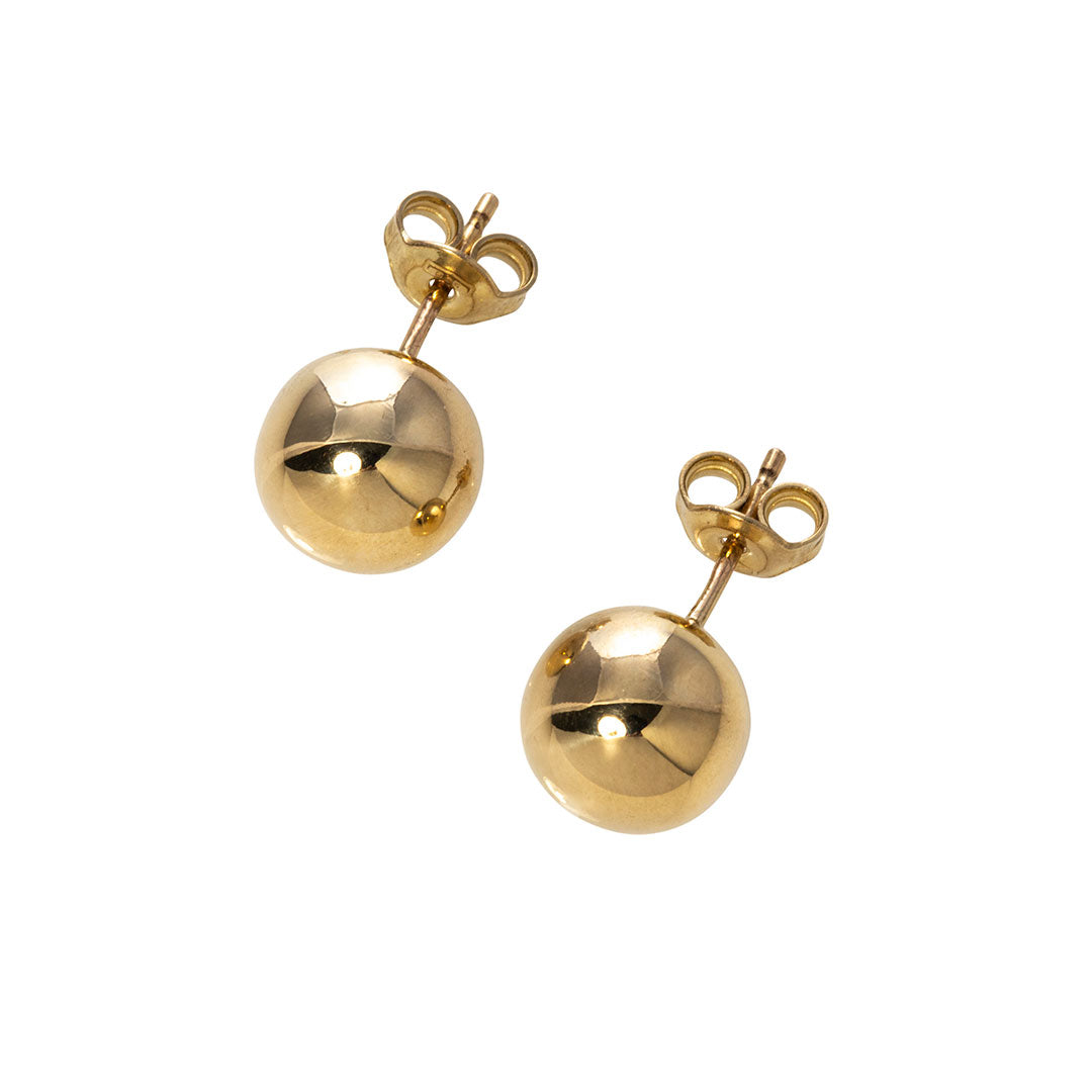 14K Yellow Gold 8mm Ball Stud Earrings for Women - Classic Round Diamond Cut Hoop Earrings - Perfect for Everyday Wear, Parties & Special Occasions