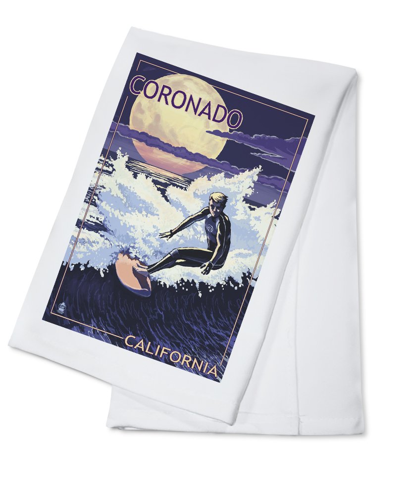Coronado California Night Surfer Tea Towel - 100% Cotton Decorative Hand Towel for Kitchen & Home - Perfect for Beach House Decor, Coastal Themed Kitchens & Gift Giving