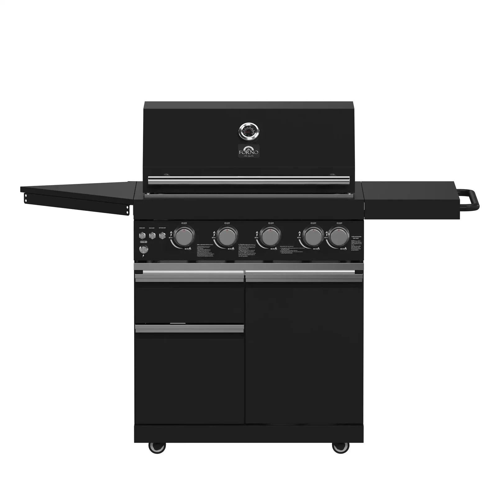 Premium Forno All'Aperto Outdoor Kitchen Set FODKT2582BLK - Stainless Steel BBQ Grill Island with Side Burner & Storage - Perfect for Backyard, Patio, and Poolside Entertaining