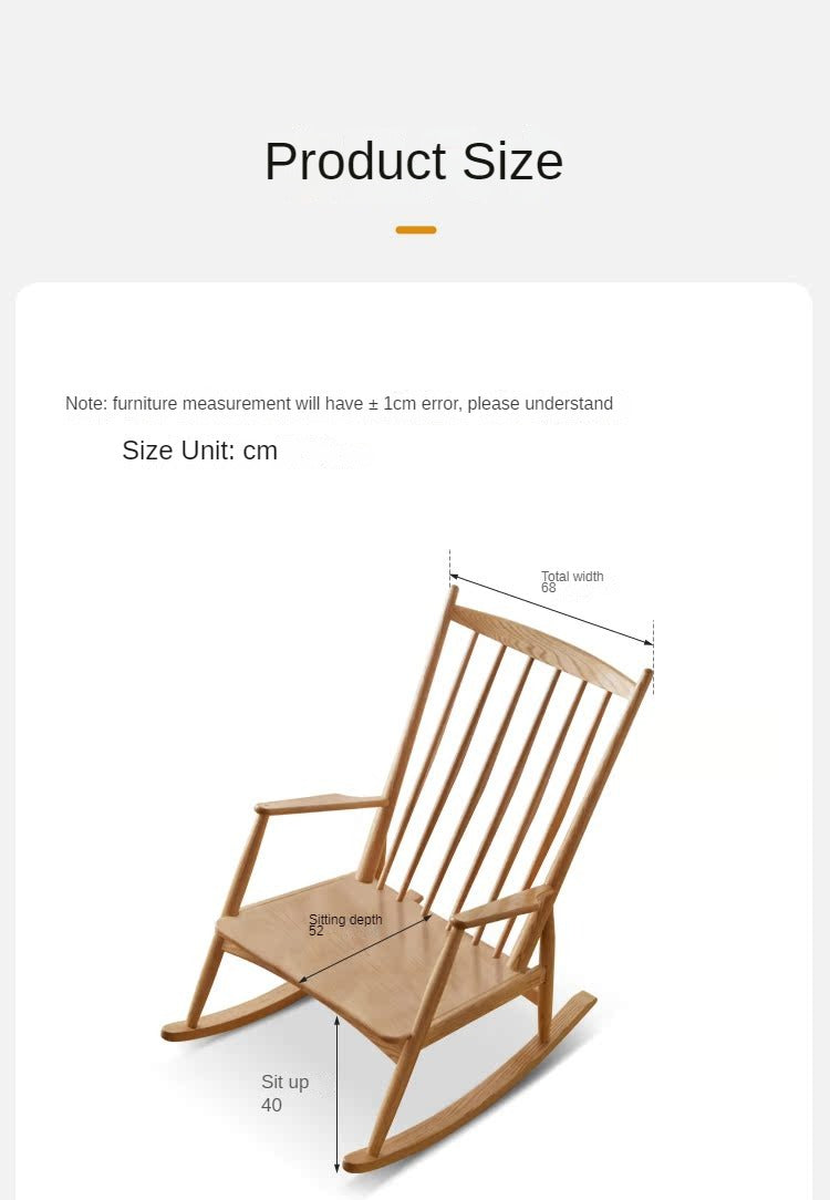 Solid Oak Wood Genuine Leather Rocking Chair - Handcrafted Comfort for Living Room, Nursery & Porch Relaxation