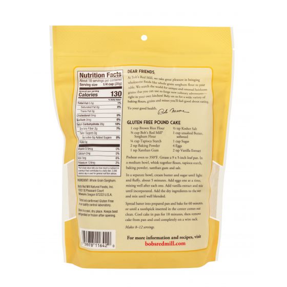 Organic Sweet White Sorghum Flour by Bob's Red Mill - Gluten-Free, Non-GMO Baking Flour for Bread, Cookies & Pancakes - Perfect for Gluten-Free & Paleo Diets