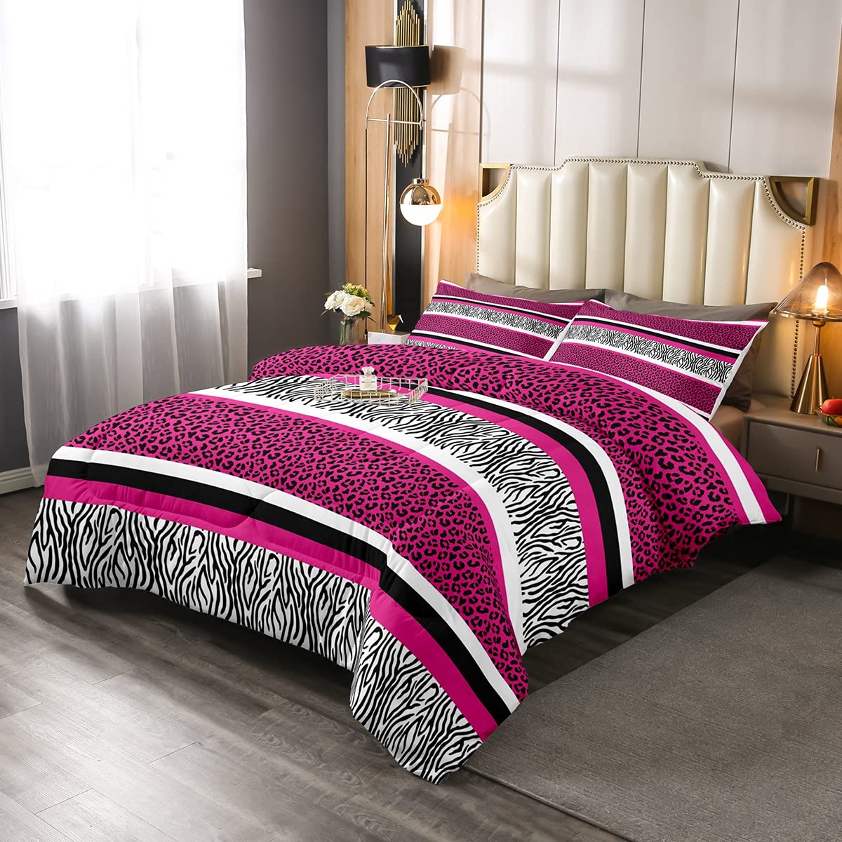 **Leopard Print Bedding Set for Girls - Cheetah Zebra Jungle Safari Comforter Set with 1 Down Comforter & 2 Pillowcases, Queen Size - Soft Animal Fur Design for Women & Teens - Perfect for Bedroom Decor, Gifts, and Wild-Themed Rooms**