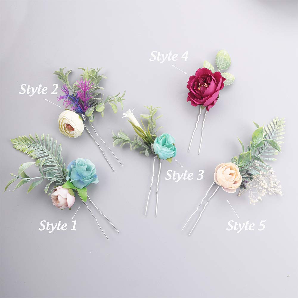 Bridal Flower Hair Pins - Eucalyptus Cream Bud Hairpiece for Weddings & Events