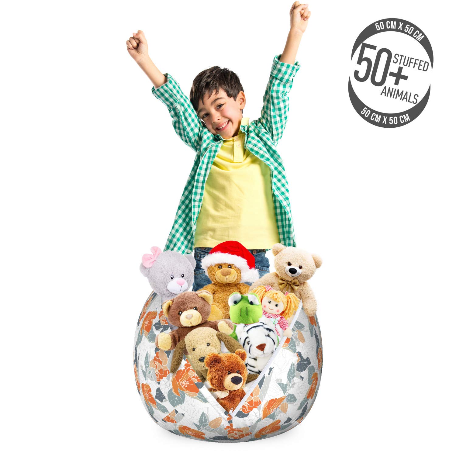 Ambesonne Floral Toy Storage Bag Chair - Victorian Garden Apple Blossom Design, Washable Stuffed Animal Organizer for Kids Room, Small Size in Orange Purple Blue | Perfect for Nursery, Playroom & Bedroom Organization