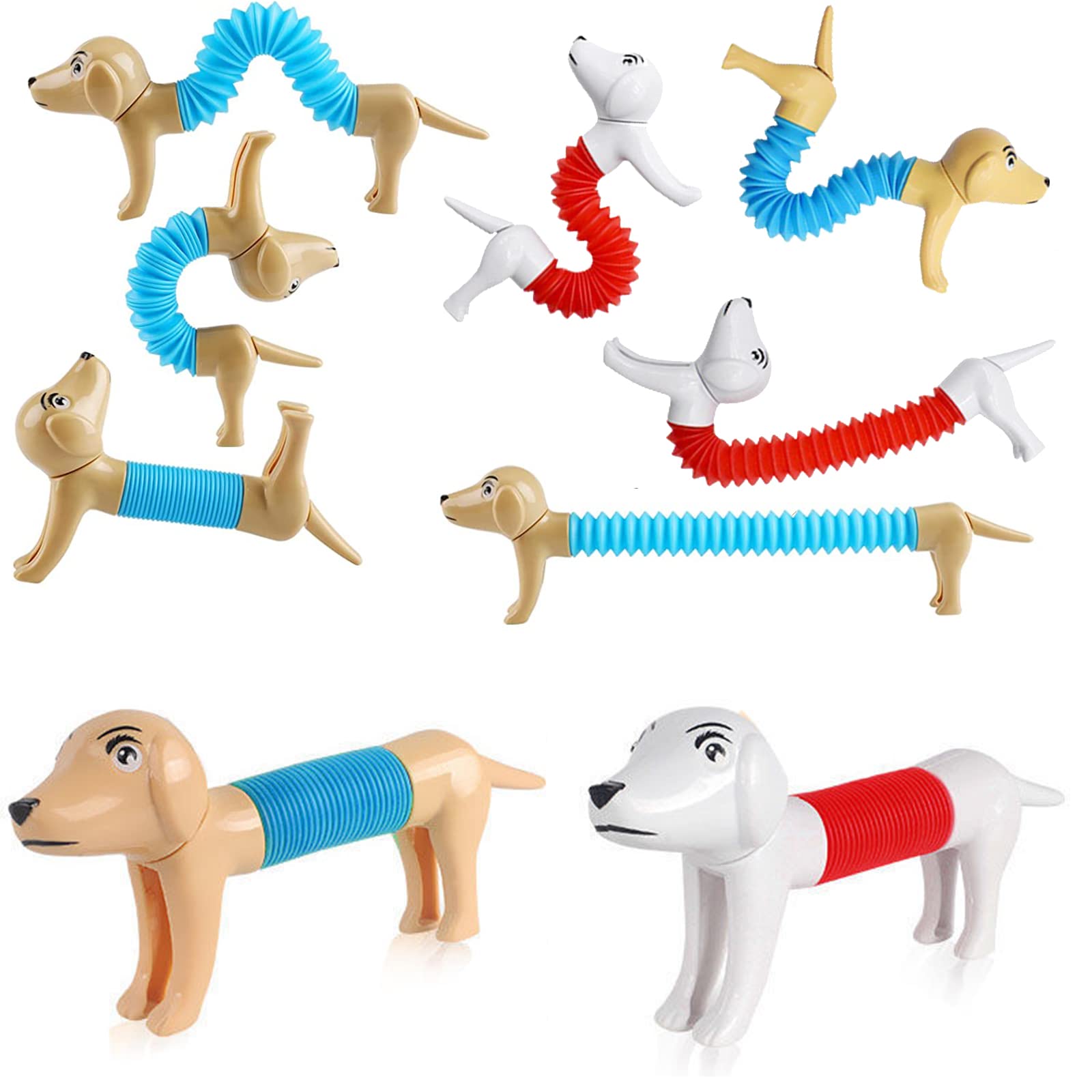 2 Pack Pop Tube Spring Dog Sensory Toys - Fidget Toys for Kids & Adults, Party Favors, Fine Motor Skills & Learning Toys for Toddlers, Anxiety & Stress Relief - Perfect for Birthday Gifts, Classroom Rewards and Sensory Play