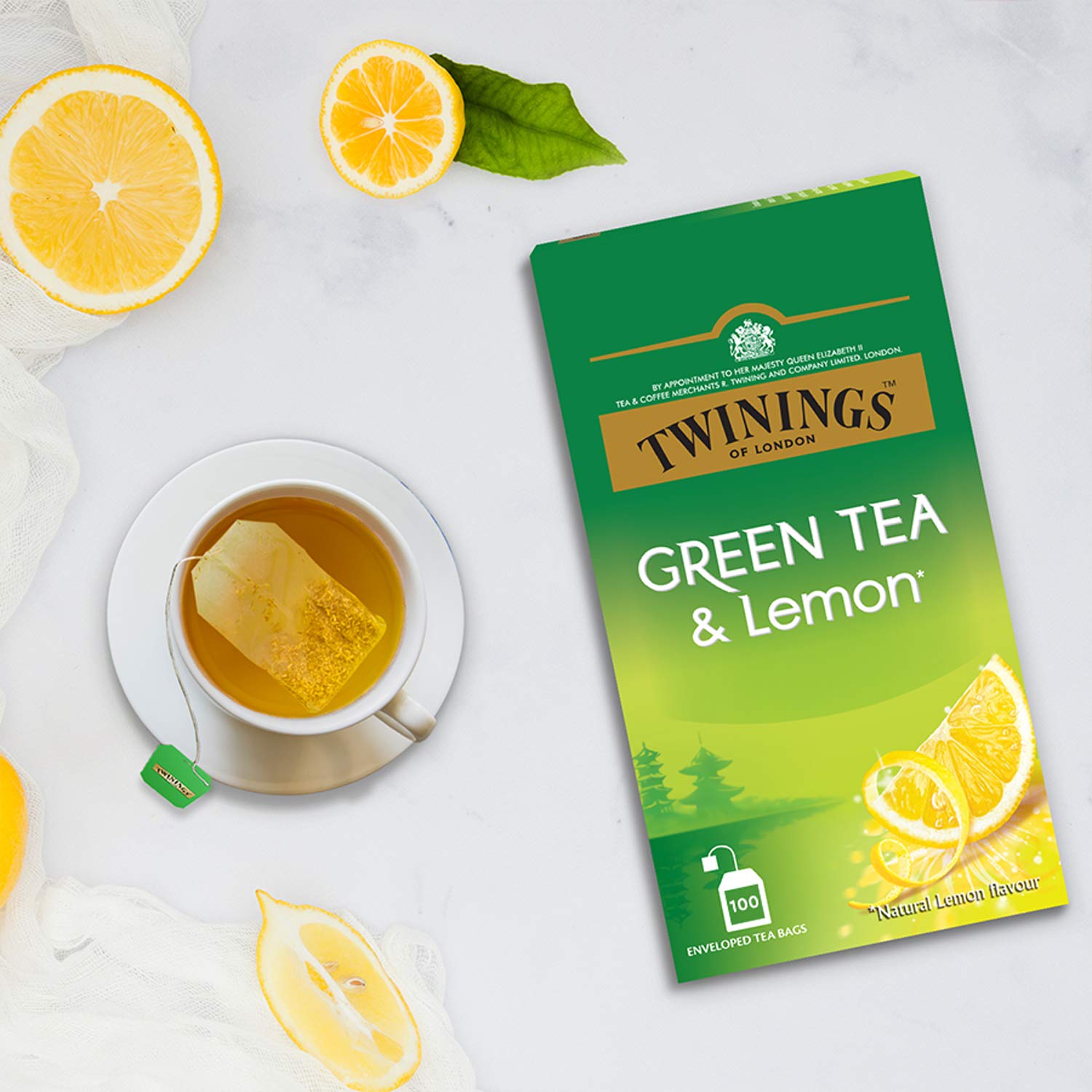Twinings Green Tea with Lemon - 100 Tea Bags | Refreshing Antioxidant Herbal Tea for Morning Boost & Afternoon Relaxation | Perfect for Office, Home & Travel