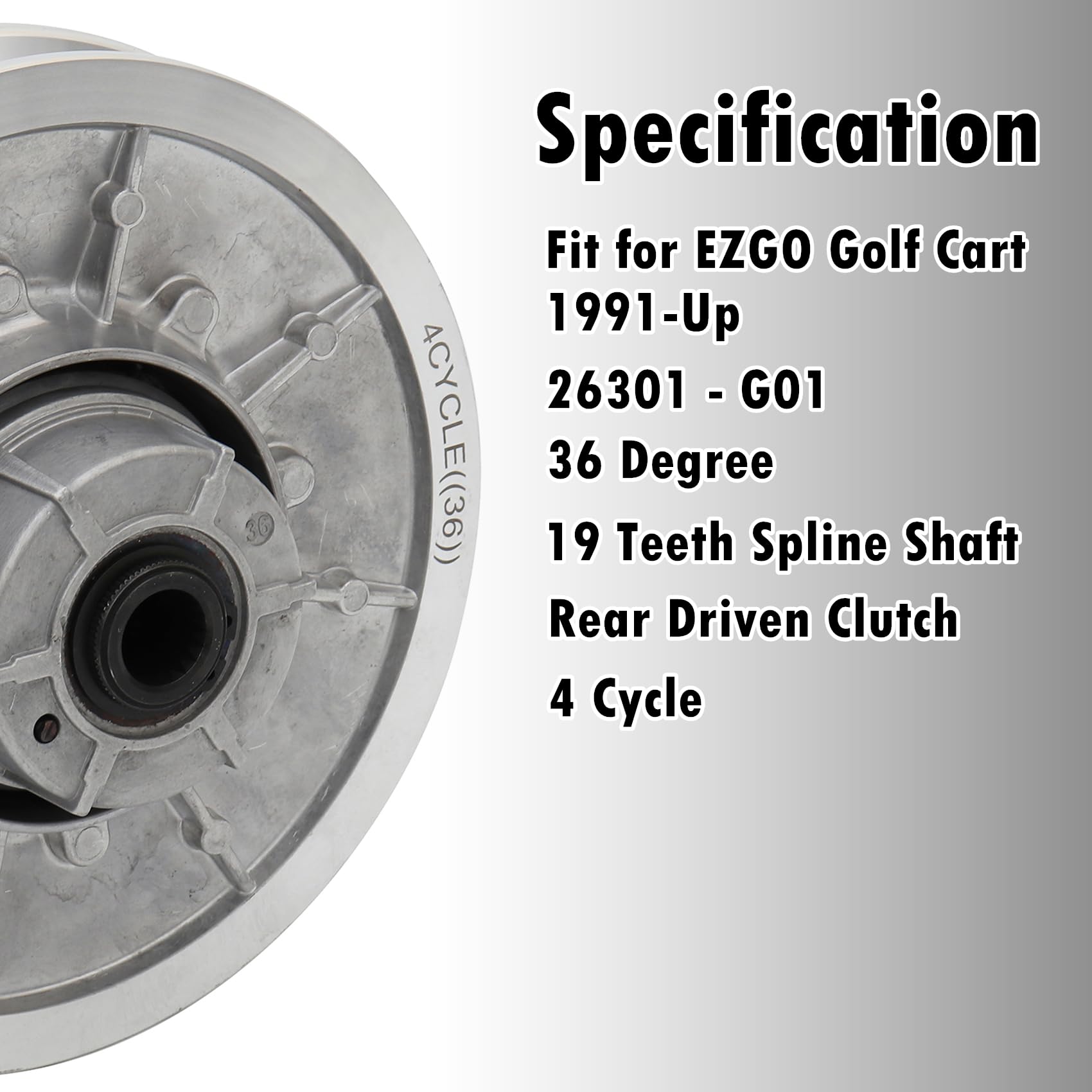 36-Tooth Rear Driven Clutch Replacement for EZGO Golf Cart 4-Cycle 1991 & Newer Models - Compatible with 26301-G01 & 26301-G02 - Perfect for Golf Course Maintenance, Resort Transport & Neighborhood Utility Vehicles