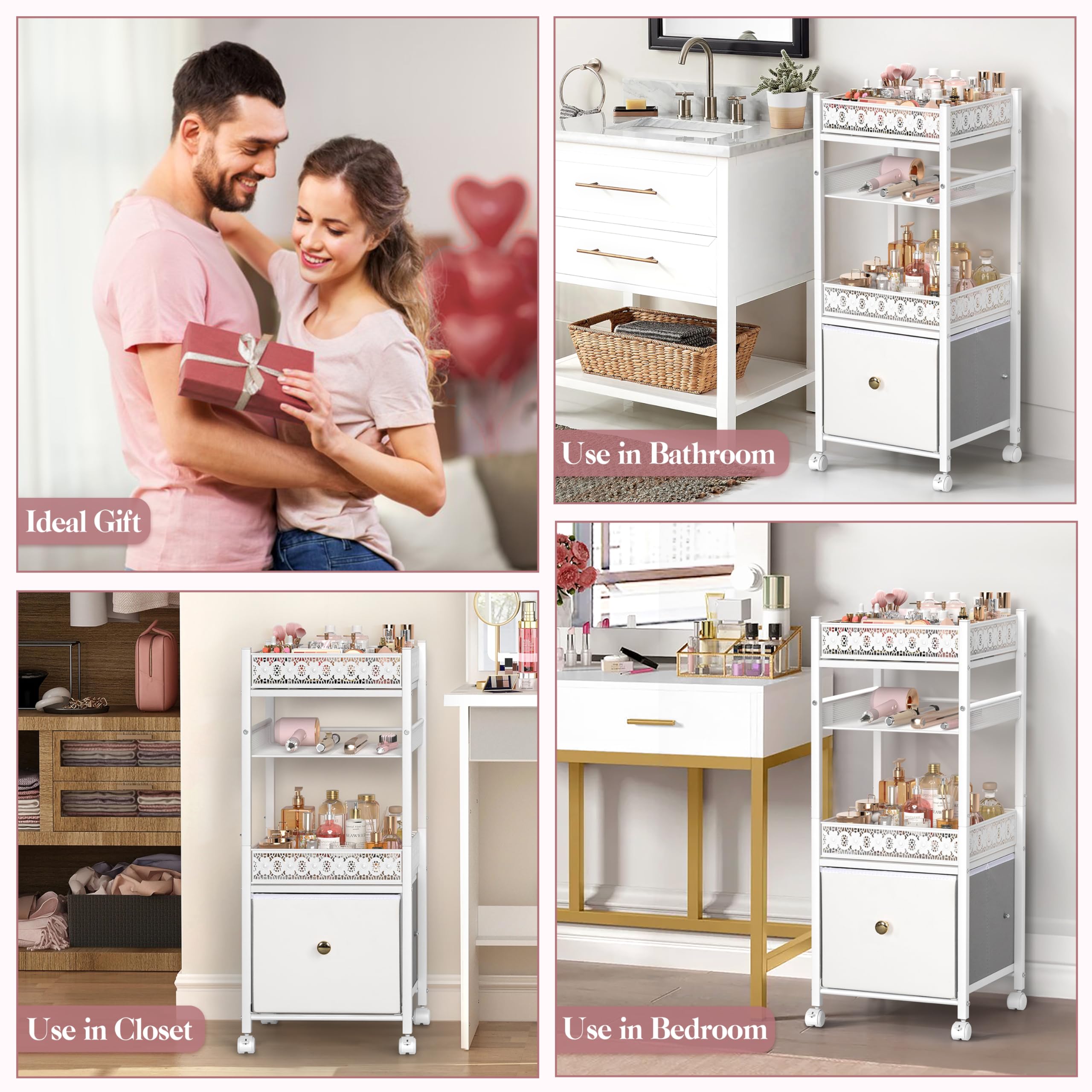 Large Makeup Organizer with Drawers - Cosmetic Storage & Skincare Organizer for Vanity - Beauty Holder Cart for Makeup, Hair Tools & Bathroom Essentials | Perfect for Bedroom Dresser, Bathroom Counter & Salon Organization