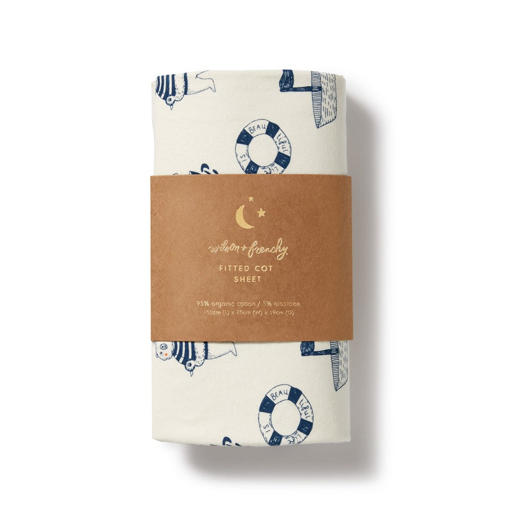 Organic Cotton Nautical Bear Crib Sheet - Soft & Breathable Baby Bedding for Nursery, Travel & Everyday Comfort