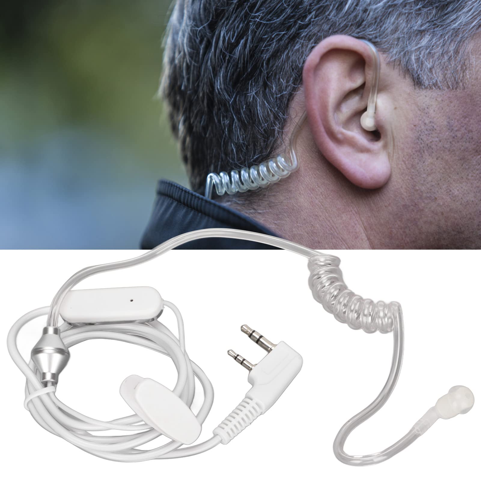 2 Pin Acoustic Tube Earpiece Headset - Clear Coil Clip Surveillance Kit for Walkie Talkie (UV5R BF480 V7 V8) | Comfortable 2-Way Radio Communication for Security, Construction & Outdoor Activities