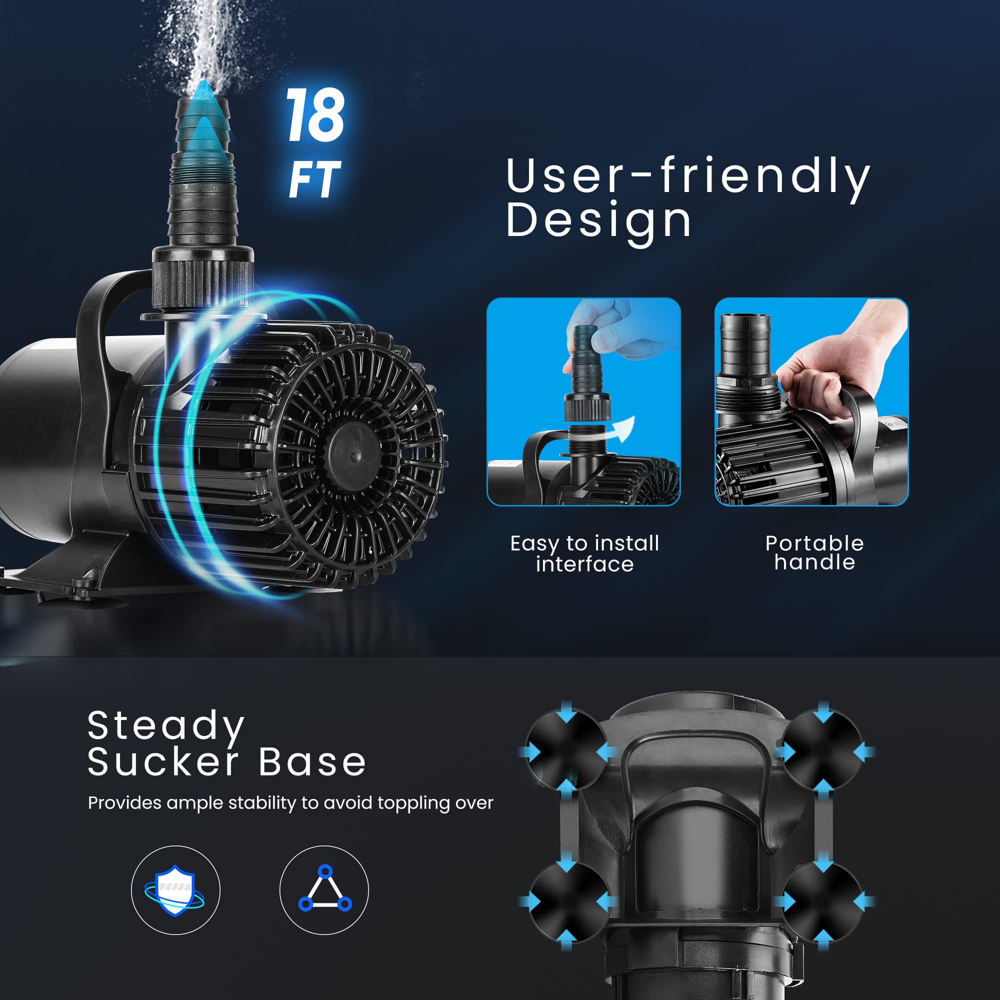 VIVOHOME 175W 3000GPH Submersible Water Pump - Powerful Electric Pump for Koi Ponds, Waterfalls, Fountains, Fish Tanks & Aquariums - Ideal for Outdoor Garden Ponds, Indoor Aquariums and Water Features