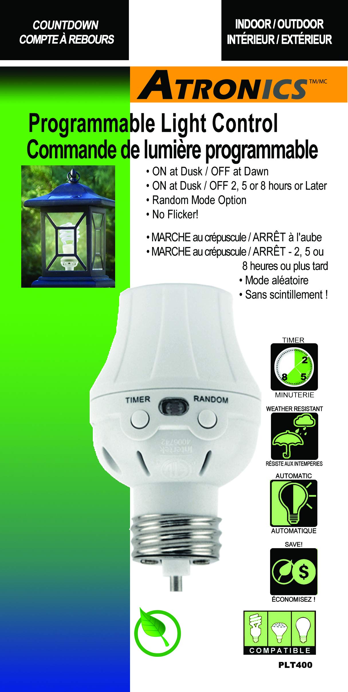 Automatic Light Timer Switch for Indoor & Outdoor Use - Works with Incandescent, CFL, LED, Halogen Bulbs - Dusk to Dawn Sensor for Porch, Patio, Garage, Garden Lights - Energy Saving Lighting Control Solution