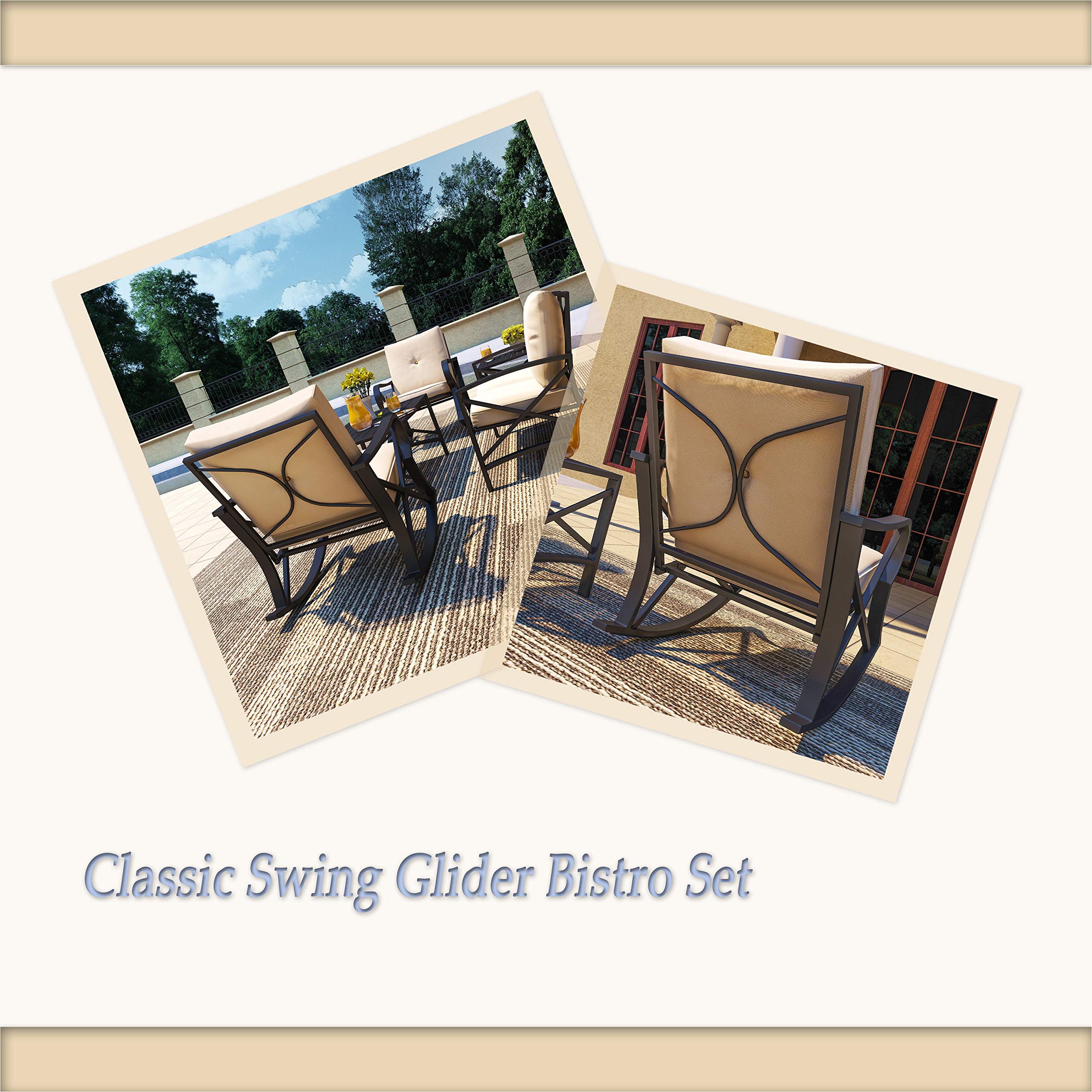 5-Piece Metal Patio Furniture Set - Outdoor Conversation Sectional with Iron Steel Frame, Loveseat & Coffee Table (Khaki) | Perfect for Backyard, Garden, Poolside & Patio Relaxation