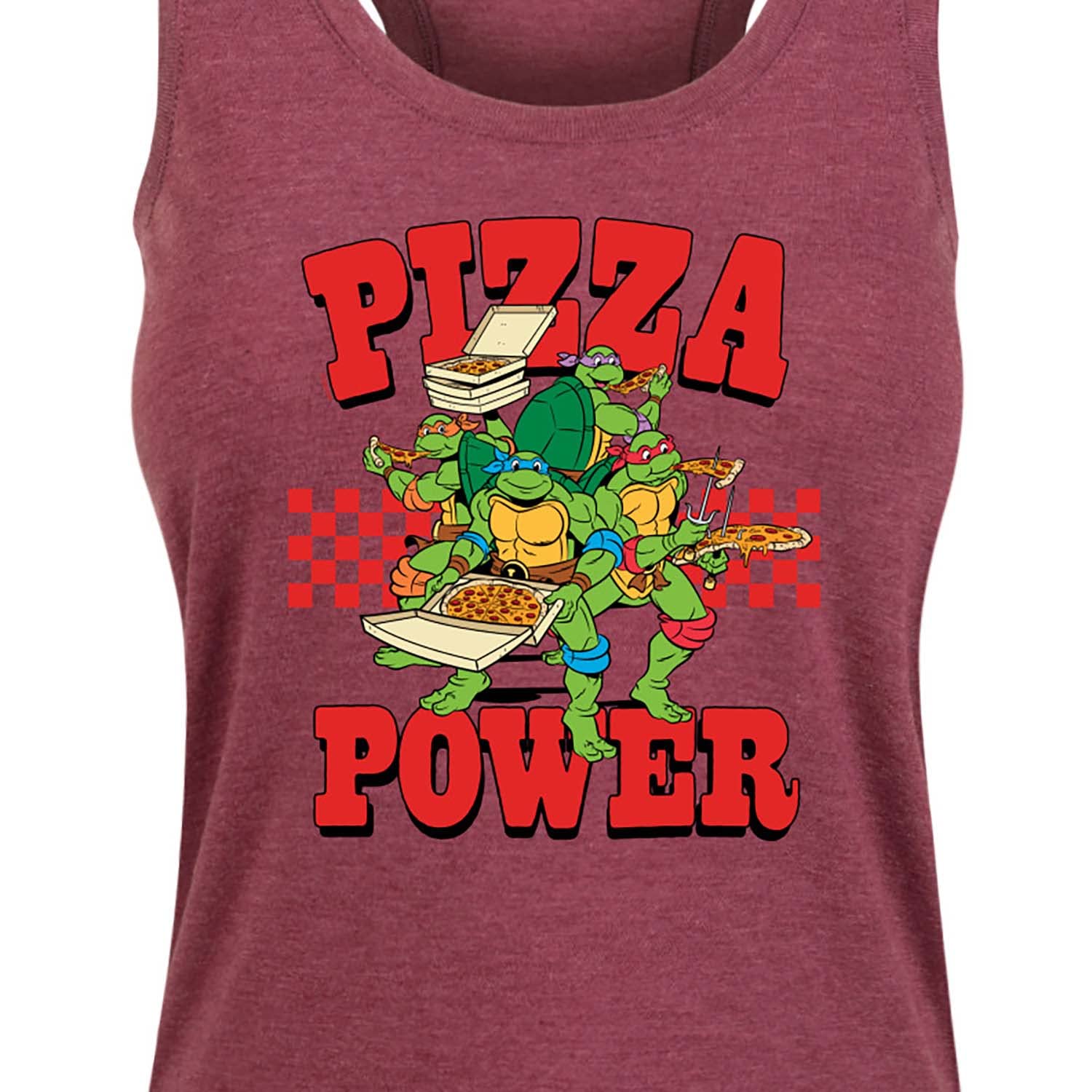 HYBRID APPAREL Teenage Mutant Ninja Turtles Pizza Power Women's Racerback Tank Top - Soft Breathable Workout Top for Gym, Yoga & Casual Wear