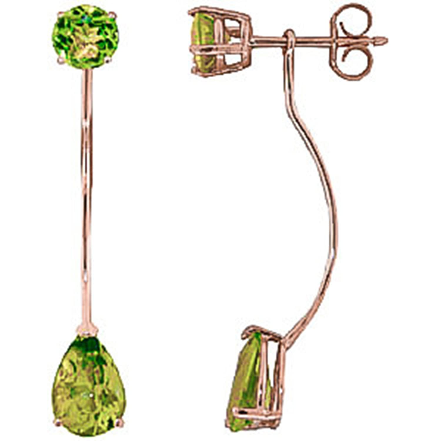 14K Rose Gold Stud and Drop Earrings with Natural Peridot Gemstones – Elegant Jewelry for Women, Gift for Her, Perfect for Weddings, Parties & Special Occasions