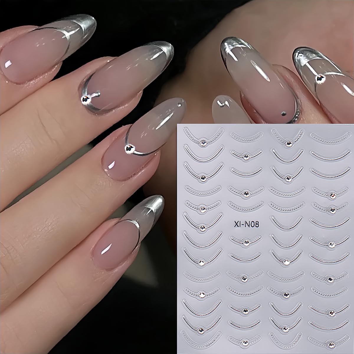 3D French Tip Nail Stickers - Gold & Silver for Women | Nail Art Decals