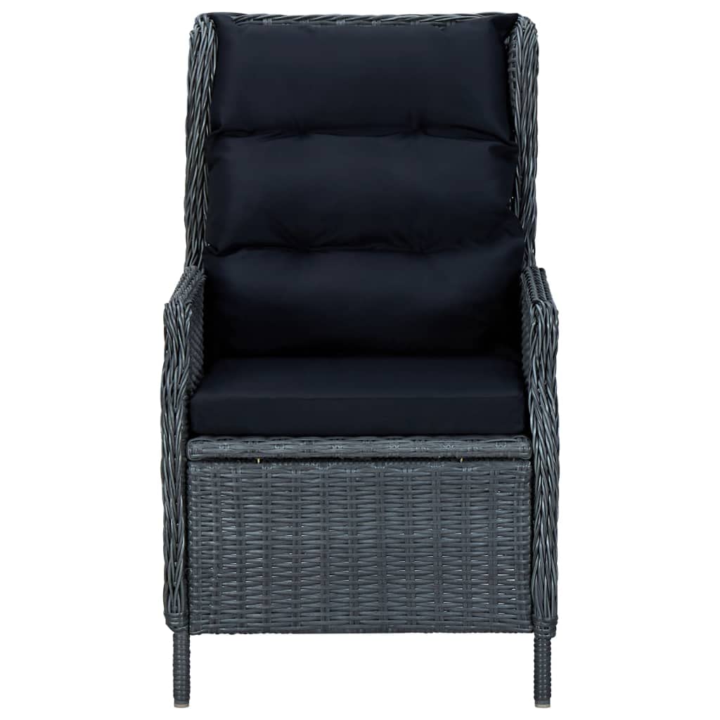 7-Piece Patio Dining Set with Cushions - Dark Gray Reclining Chairs, Black Cushions, Poly Rattan & Steel Frame - Modern Outdoor Furniture for Garden, Backyard, Poolside & Patio Dining