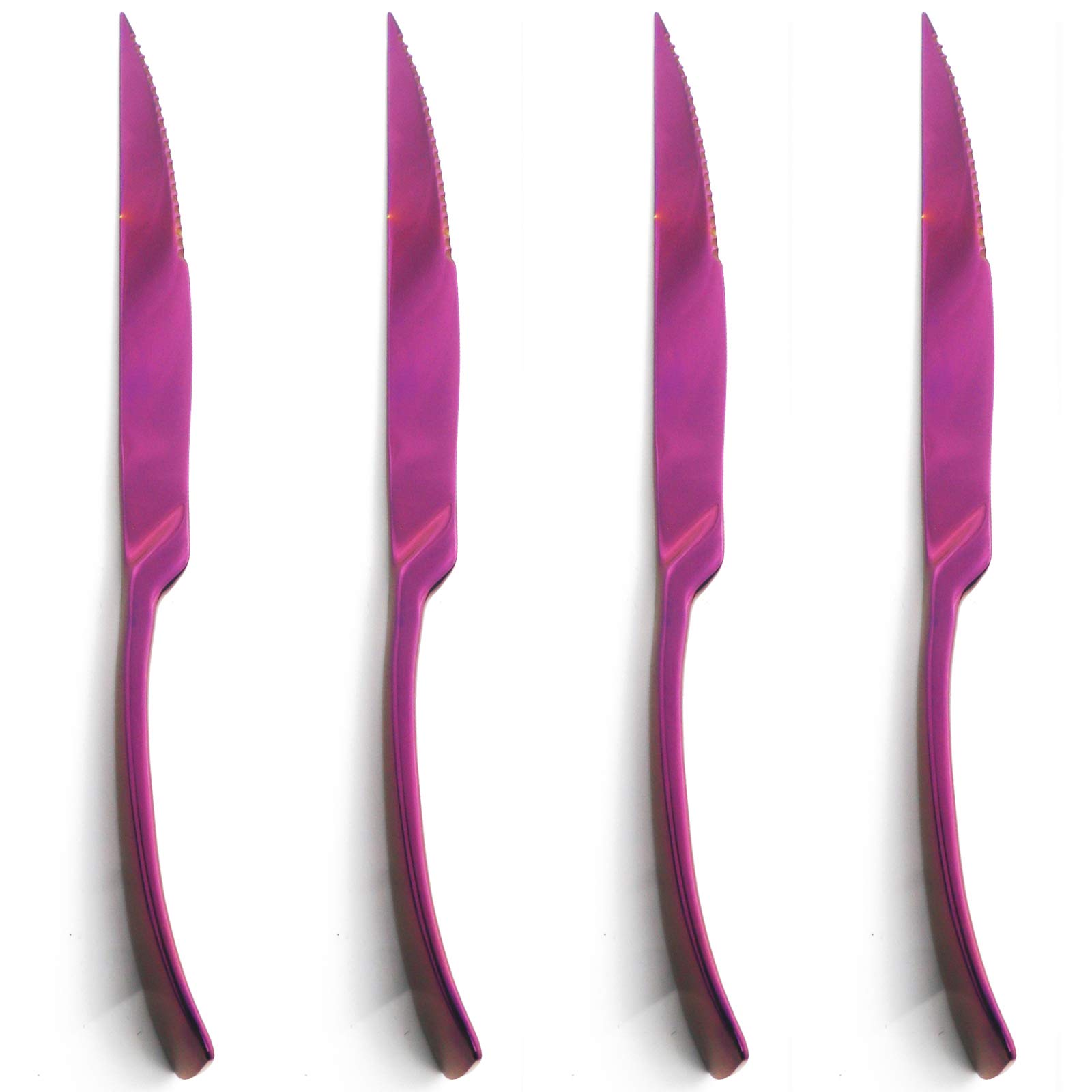 Premium 4-Piece Purple Stainless Steel Steak Knife Set - Mirror Polished, Sharp Serrated Blades - Perfect for Steak Dinners, BBQ Parties & Fine Dining Experience