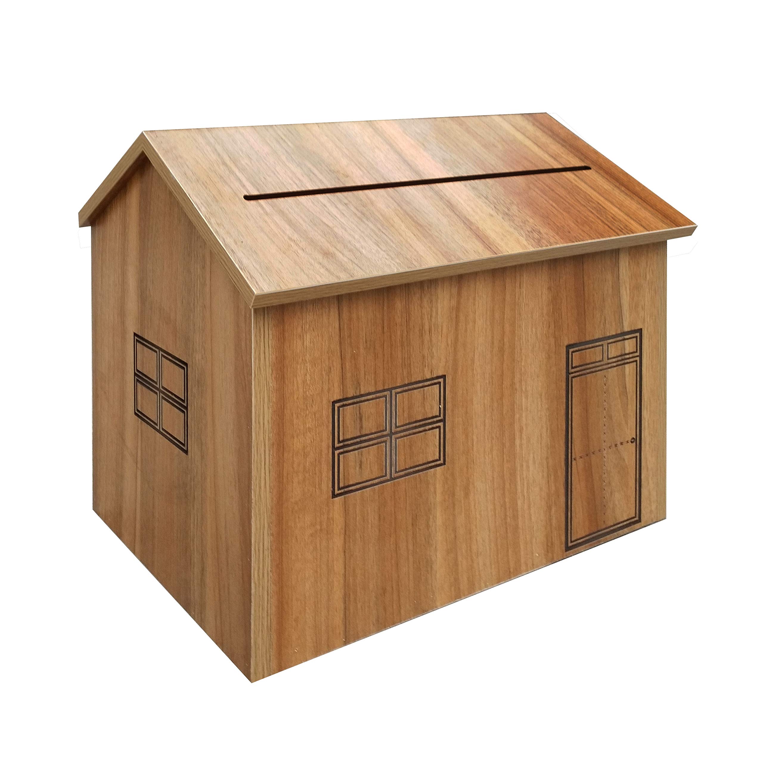 FixtureDisplays Church-Shaped Wooden Collection Box - 15.4 x 11.3 x 13.4 Inches - Tithing & Donation Box for Churches (Model 21395) - Perfect for Sunday Services, Weddings & Charity Events