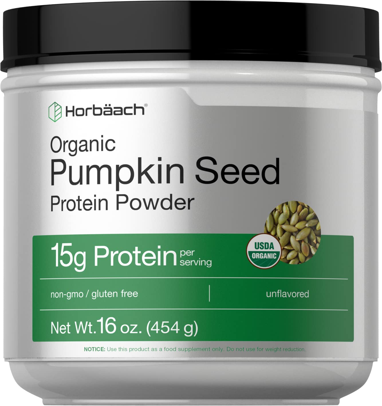 Horbäach Organic Pumpkin Seed Protein Powder | 16 oz | Vegetarian, Gluten Free, Non-GMO, Keto & Paleo Friendly | 15g Plant-Based Protein per Serving | Supports Muscle Recovery & Post-Workout Nutrition