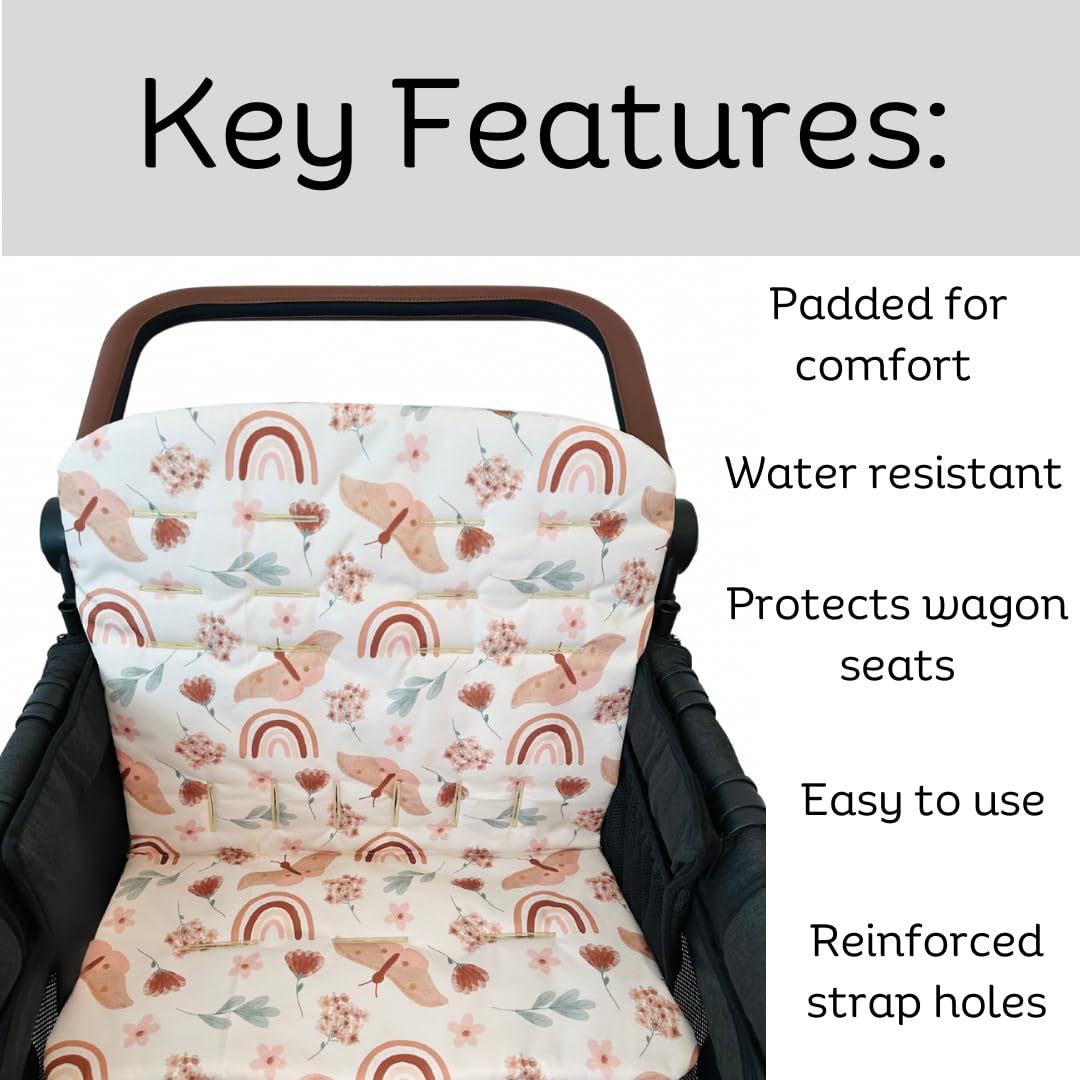 Boho Rainbow Wagon Stroller Seat Covers - 4 Seater Padded Liner for Comfort & Mess Protection | Perfect for Beach Trips, Park Outings & Family Adventures