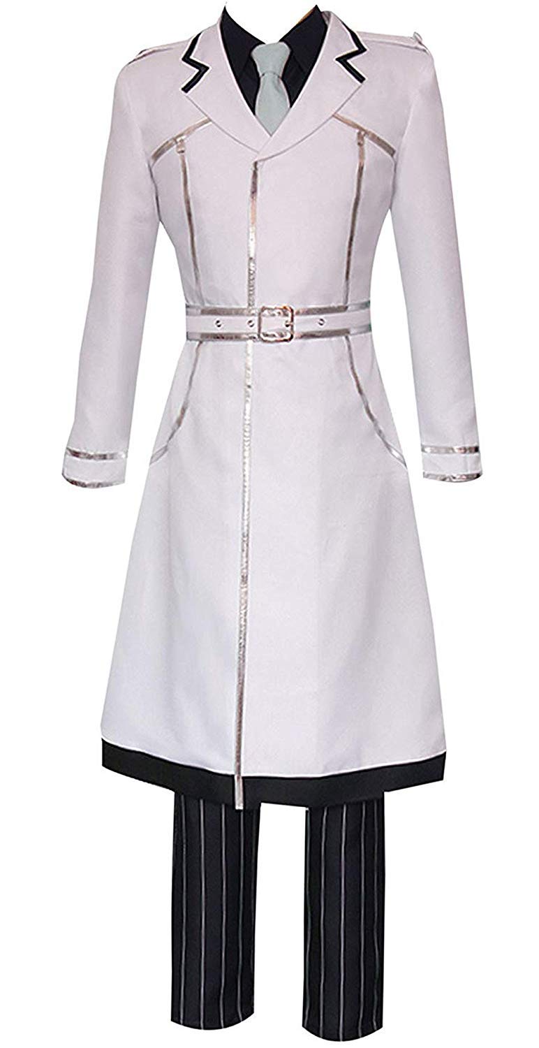 LYLAS Men's White Uniform Outfit with Striped Trousers - Full Set Cosplay Costume for Halloween, Theater Performances & Themed Parties