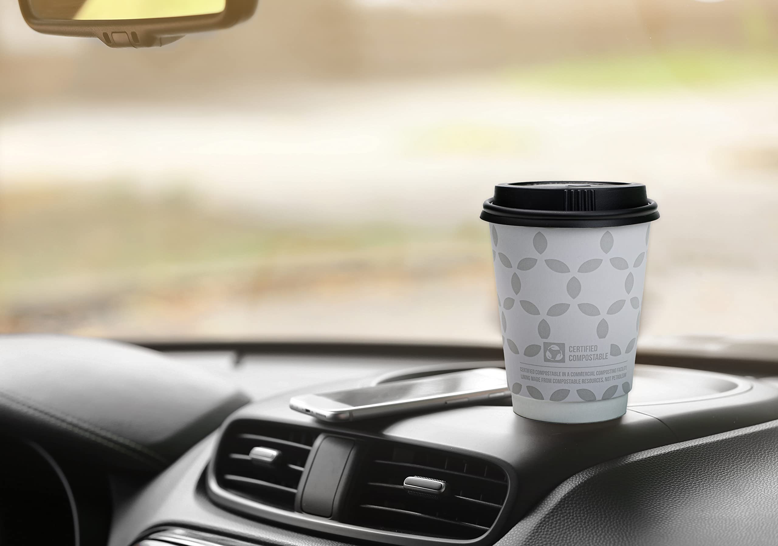 100 Sets - 12 oz Compostable Coffee Cups with Lids | Double Wall Disposable Hot Cups | Eco-Friendly, Leak Proof & Durable | Made from Plant-Based Materials | Perfect for Coffee Shops, Offices & Outdoor Events