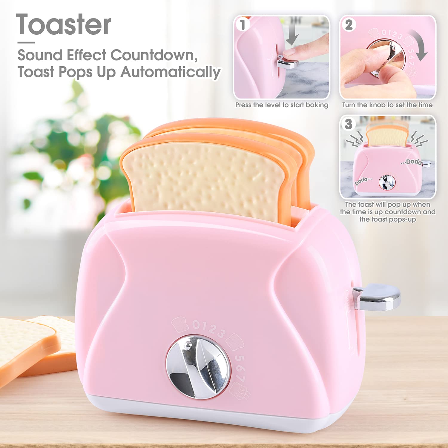 **Realistic Kids Play Kitchen Set with Coffee Maker, Mixer & Toaster - Pretend Cooking Toys for Ages 3-8, Light & Sound Effects - Perfect Gift for Girls & Boys - Fun for Role Play & Early Learning**