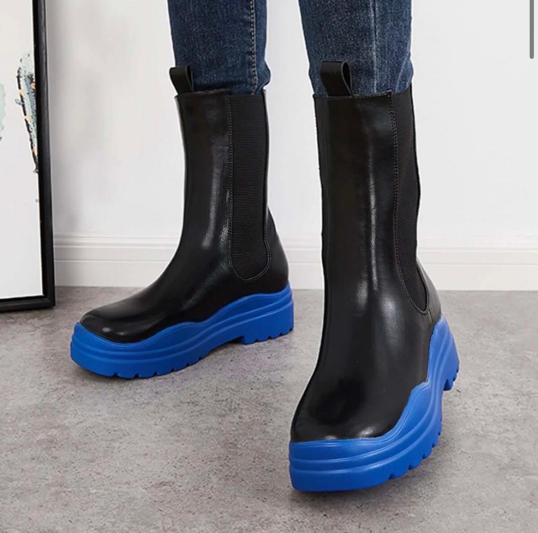 Cendi Booties for Women - Comfortable Black & Blue Winter Boots for Casual Wear, Outdoor Walking, and Cold Weather Fashion