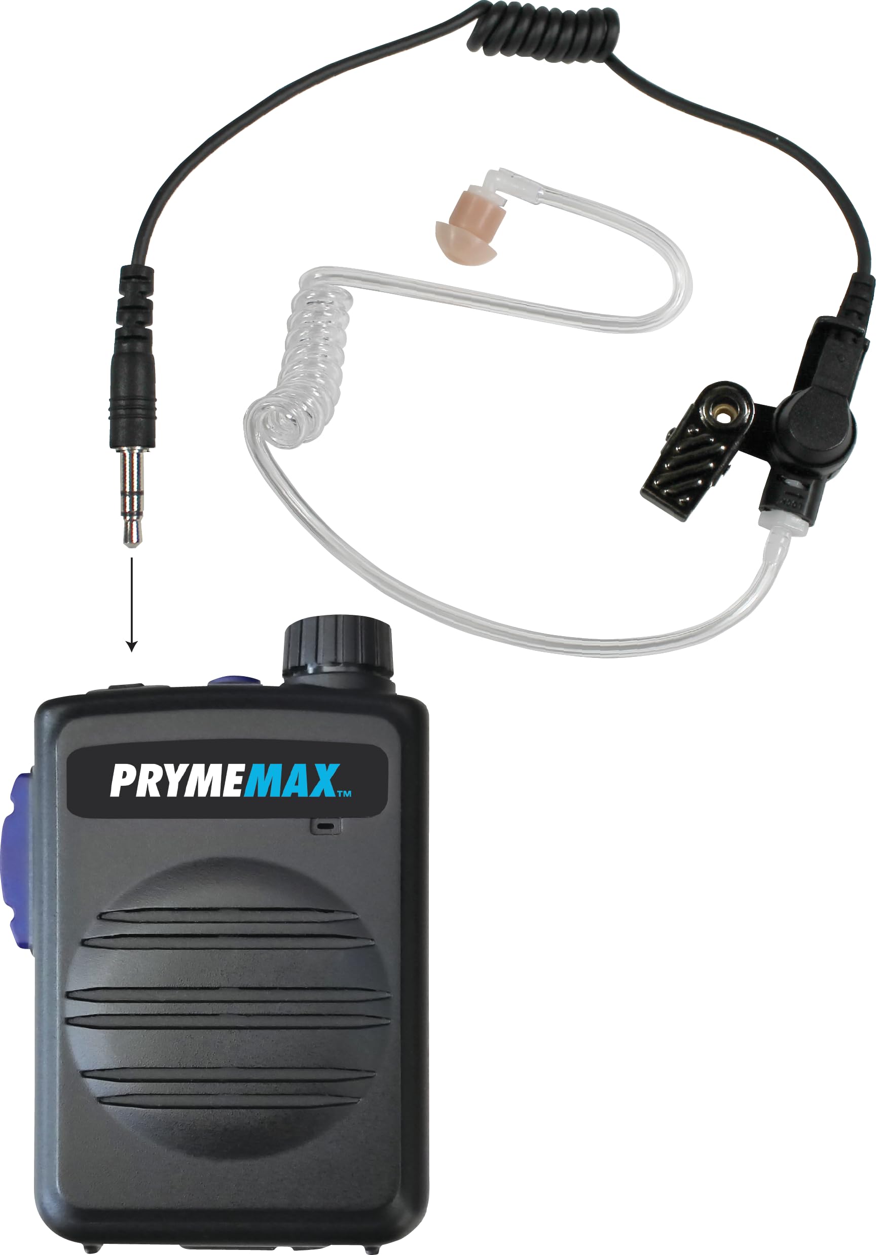 PRYMEMAX™ BTH-550-MAX Wireless Bluetooth Speaker Microphone with Desktop Charger - Compatible with 2-Way Radios, Smartphones & Tablets (iOS/Android) - Rotary Volume Control & PTT Button - Ideal for Outdoor Adventures, Construction Sites & Emergency Communications