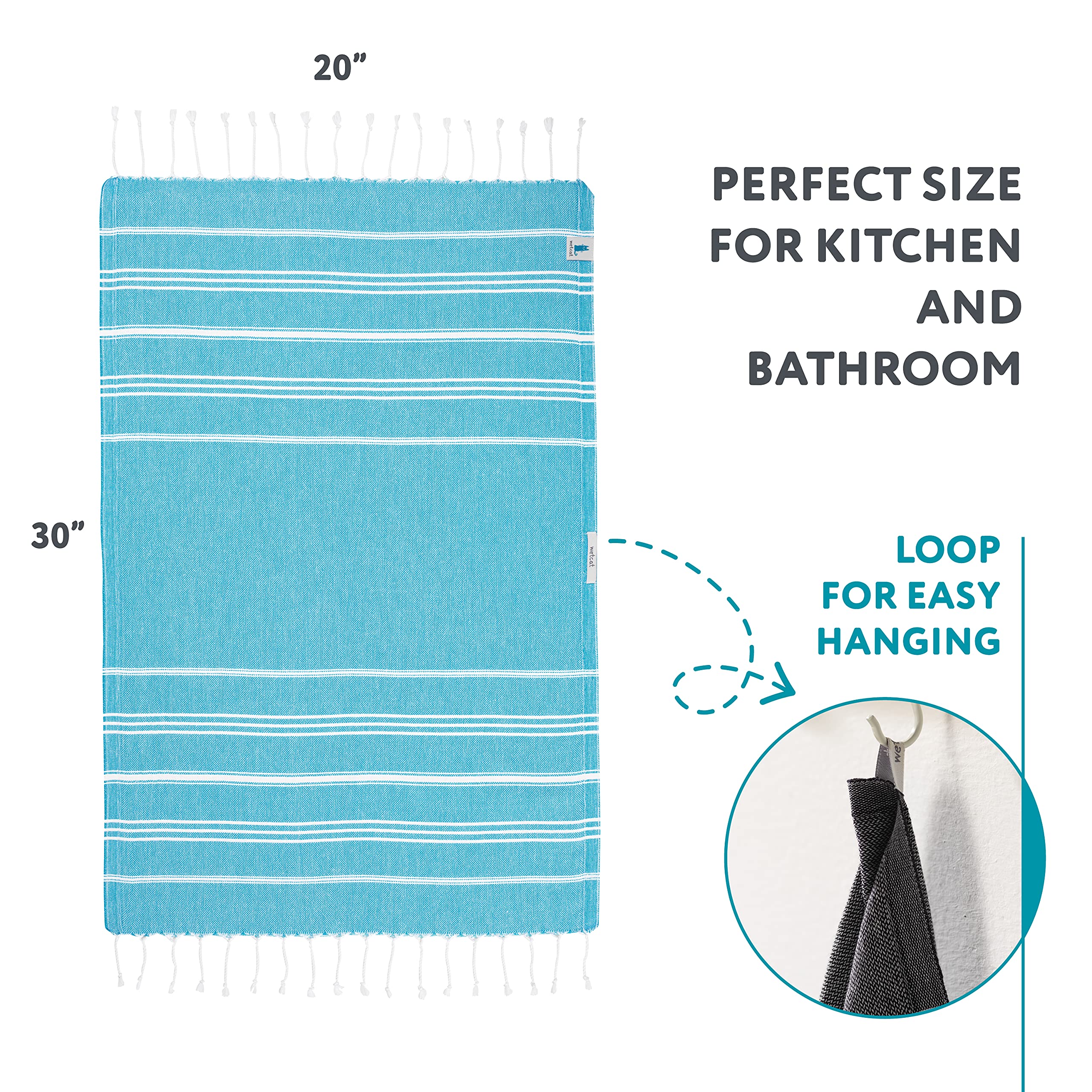 Premium WETCAT Turkish Hand Towels Set of 2 - 100% Turkish Cotton, Pre-Washed & Quick Drying (20