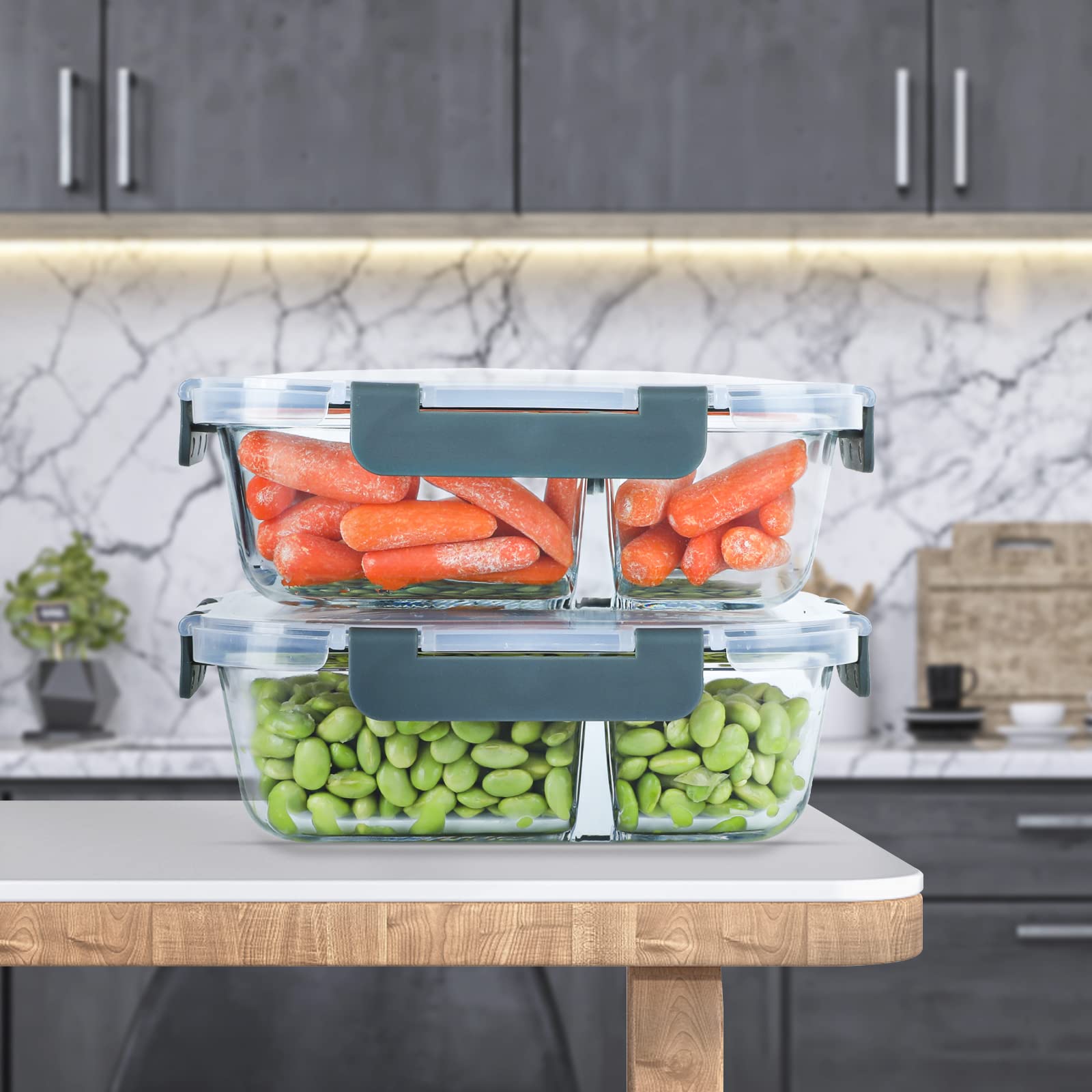10-Pack 30oz Glass Meal Prep Containers with Lids - 2 Compartment Airtight Food Storage Containers | Microwave, Oven, Freezer & Dishwasher Safe | Perfect for Meal Prepping, Lunches, Leftovers & Office Bento Boxes