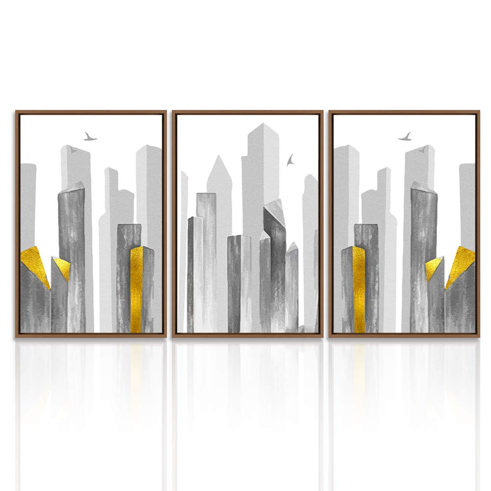 Wall26 3-Panel Framed Canvas Wall Art - Modern Cityscape Building Theme Print for Living Room & Bedroom Decor - 16x24 Inch Ready-to-Hang Home Decoration - Perfect for Apartments, Offices & Dorm Rooms