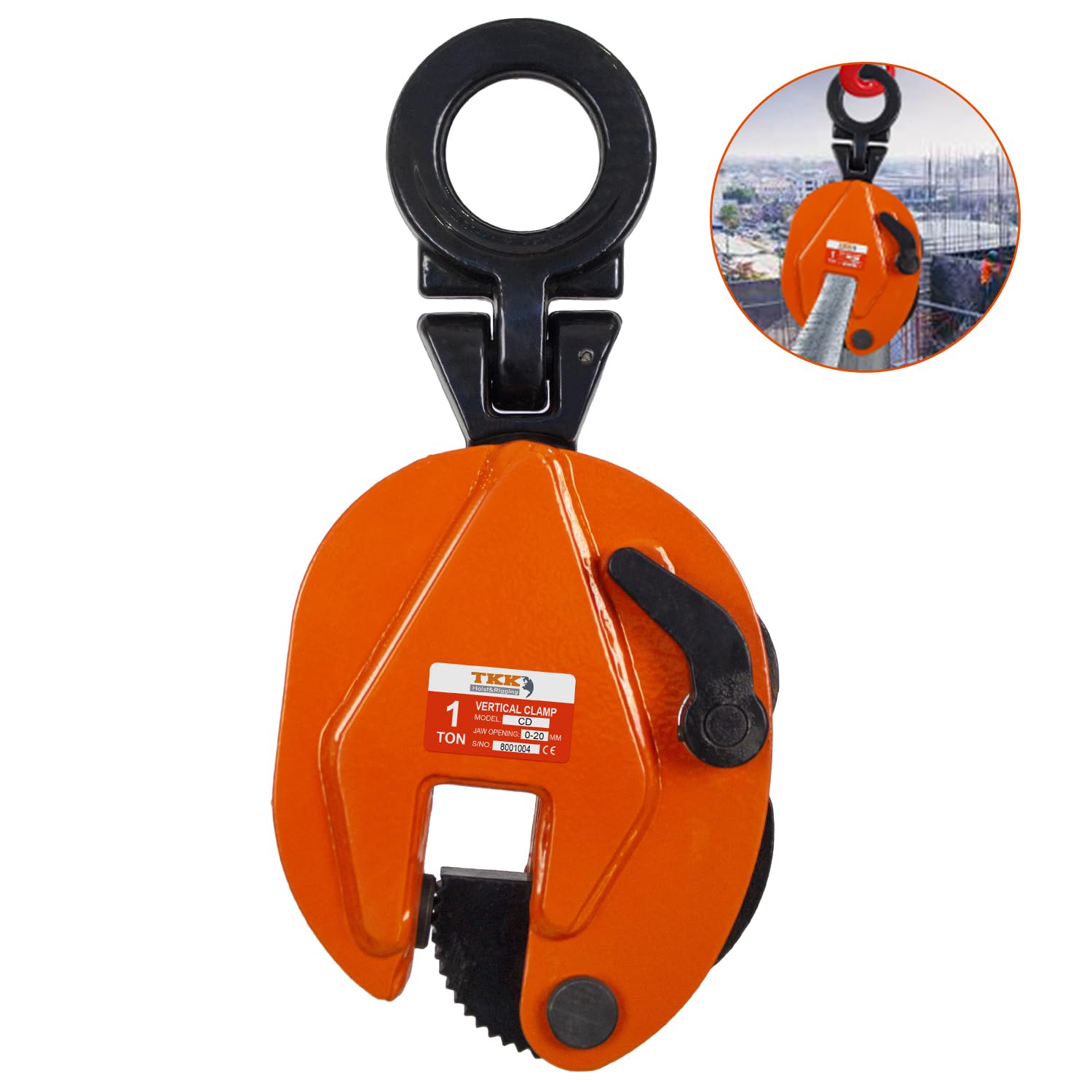 TKK 2200Lb (1 Ton) Heavy Duty Vertical Plate Lifting Clamp - 0.8 Inch Jaw Opening for Secure Steel Plate Handling - Ideal for Construction, Manufacturing & Material Transport