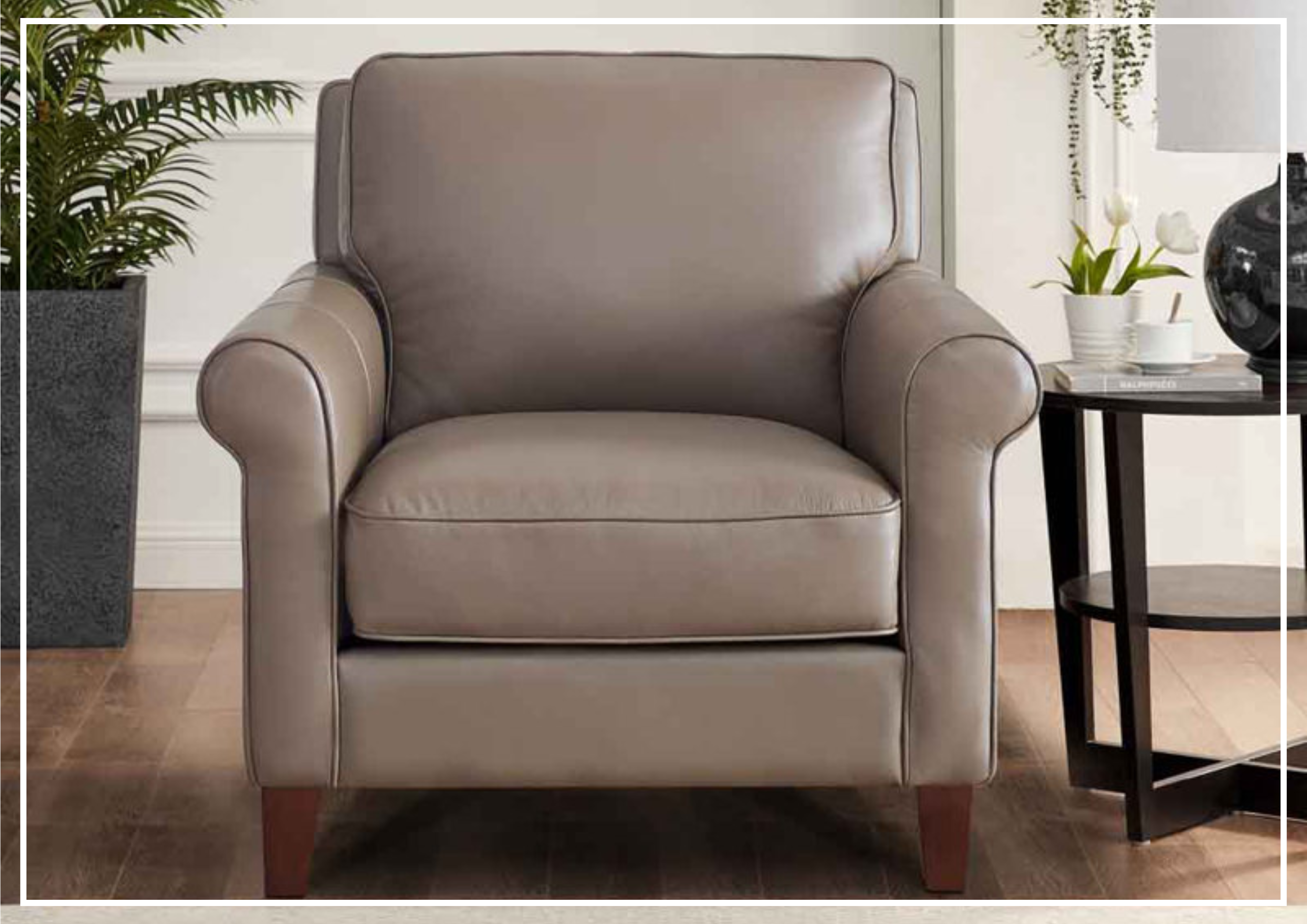 Premium Hydeline Laguna Taupe Brown Leather Armchair with Rolled Arms - Perfect for Living Room, Office & Study