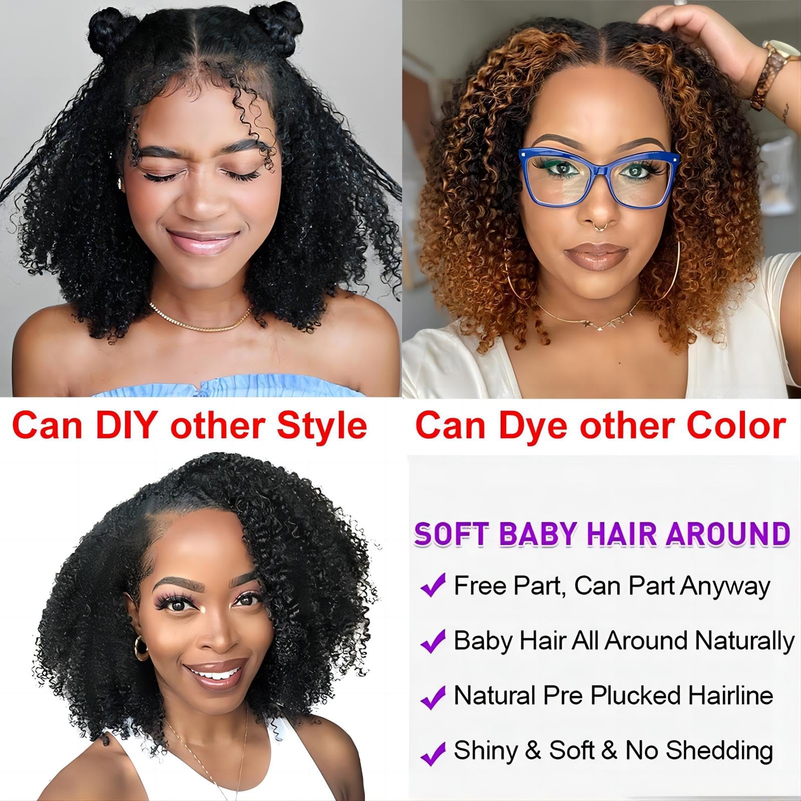 ISEE 13x6 Kinky Curly Lace Front Wigs Human Hair - Pre Plucked 180% Density HD Transparent Frontal | Afro Curly Glueless Lace Wig for Women | 18 Inch Natural Black Human Hair Wig for Daily Wear & Special Occasions
