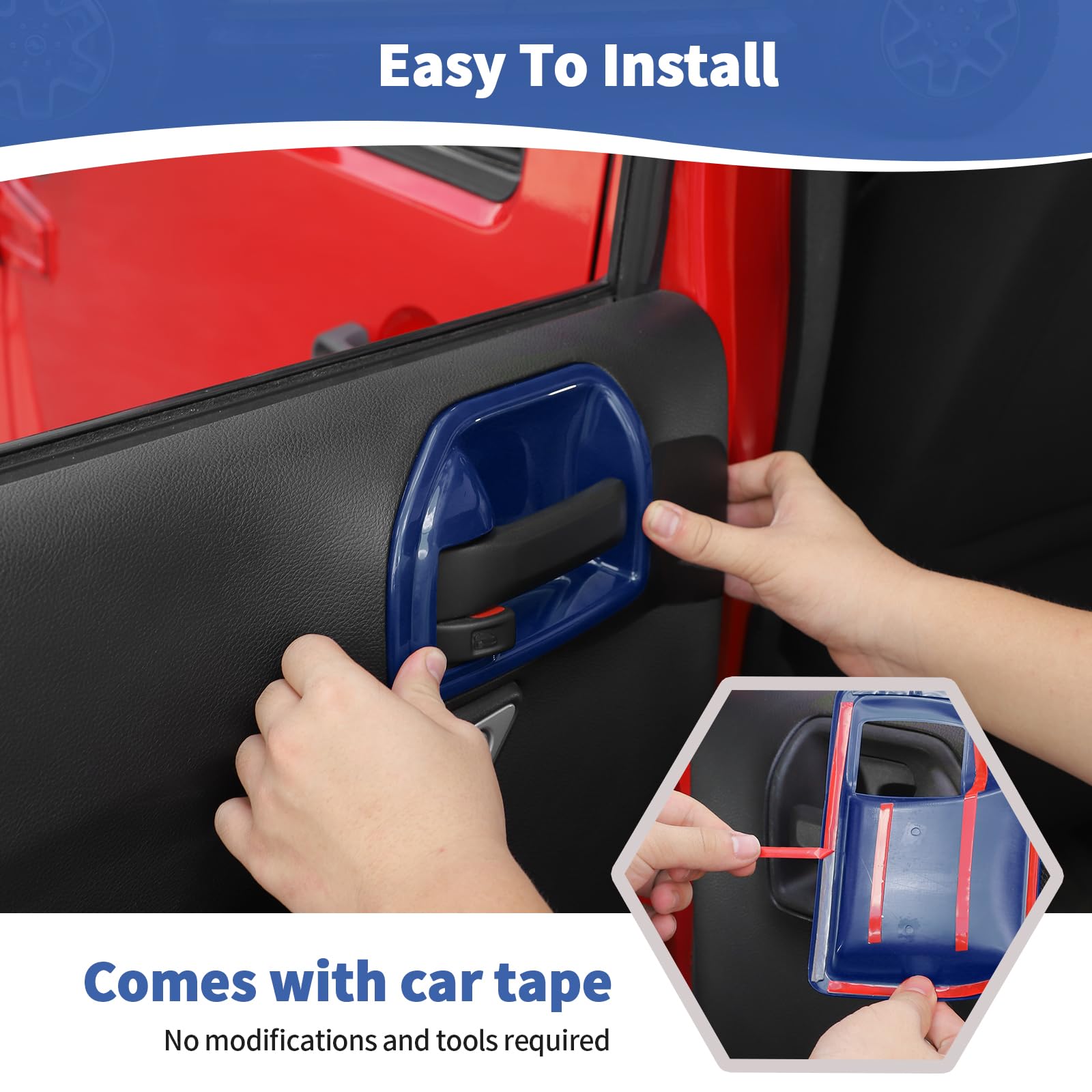 Jeep Wrangler JK JKU Inner Door Handle Cover Bowl Trim - RT-TCZ Fit 2011-2017 4DR Models | Blue Interior Accessories (4pcs) | Upgrade Your Jeep's Interior Style & Protection