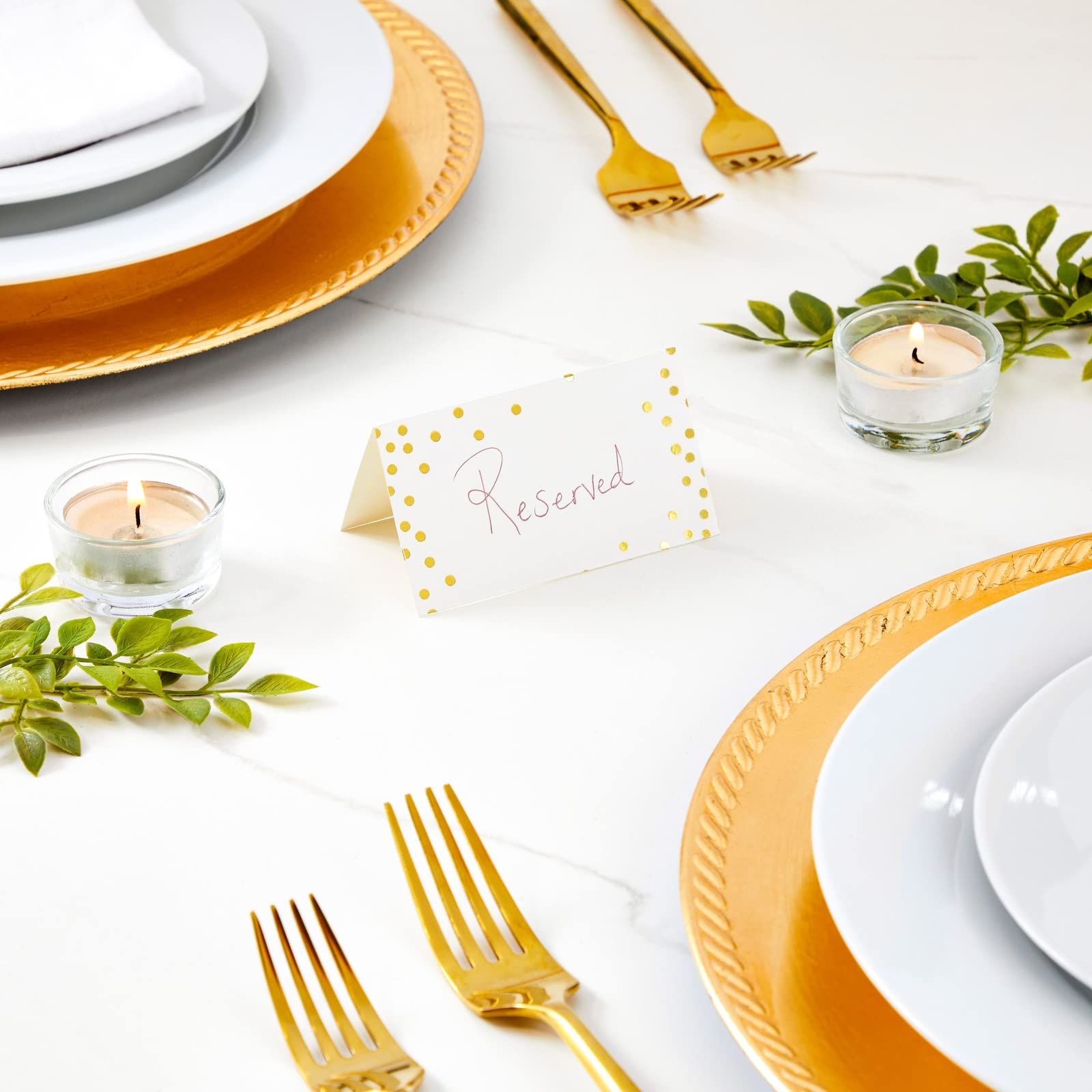 100 Pack Gold Foil Polka Dot Wedding Place Cards - Elegant Blank Table Name Cards for Wedding, Birthday, Banquet & Events - Perfect for Reserved Seating & Table Setting Decorations