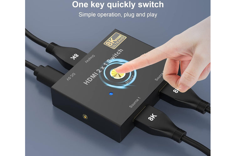 1Mii H2Pro 8K HDMI Switch and Splitter - 2 in 1 Out, 4K@120Hz, HDR, HDCP 2.2 - for Gaming Consoles, Home Theater, and Multi-Screen Setups