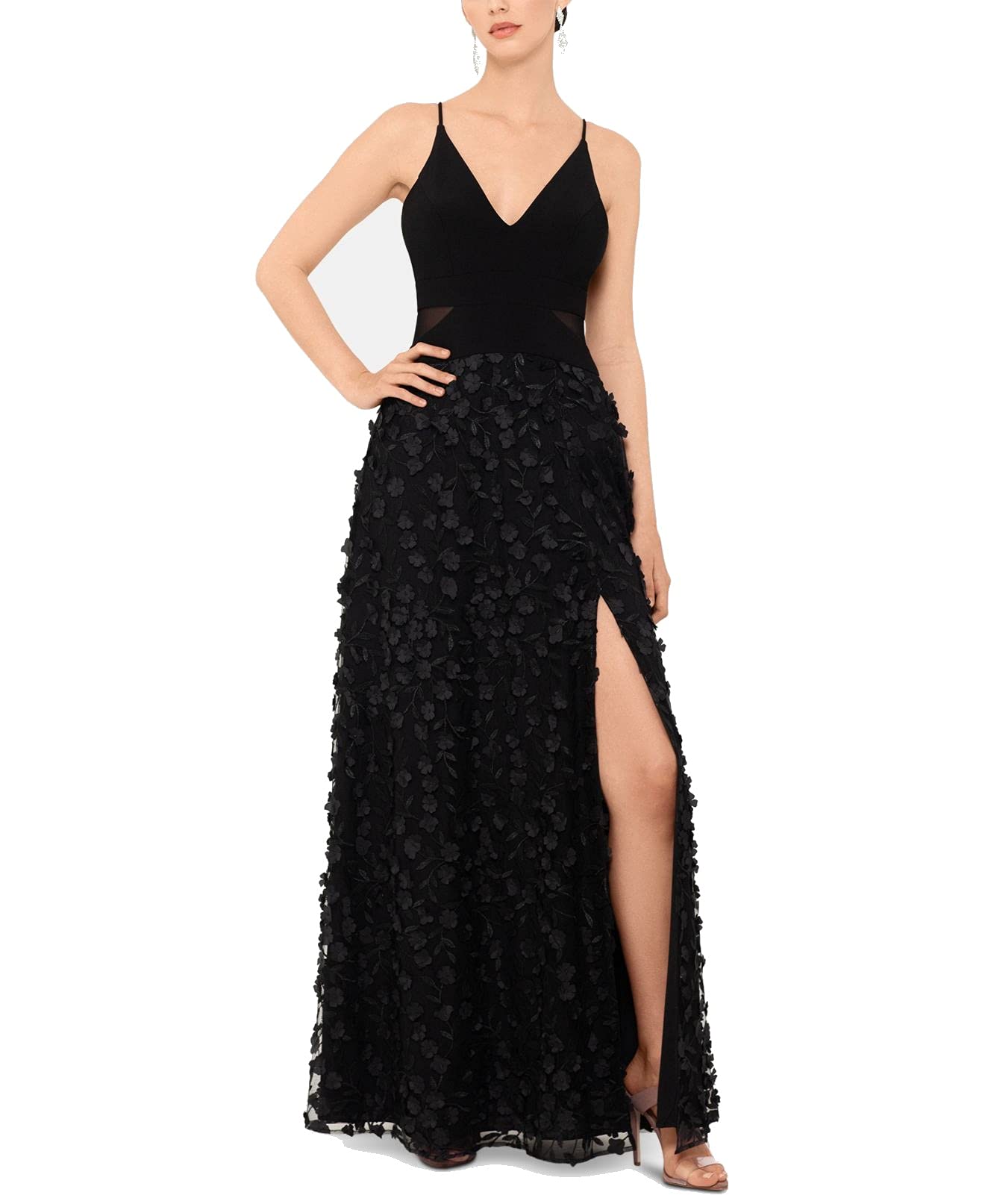 Xscape Women's Mesh Floral Evening Dress Black Size 4 - Elegant Cocktail Party Gown for Formal Events, Weddings & Night Out