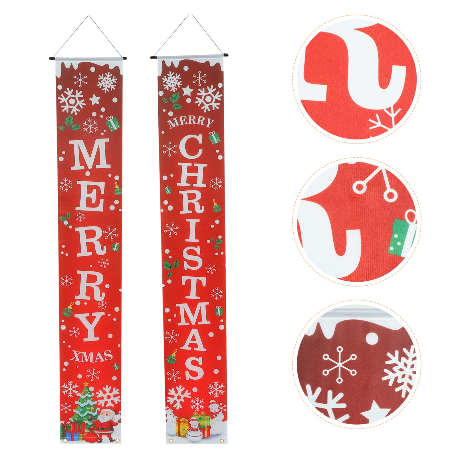 1 Pair Merry Christmas Banner Decor & Happy New Year Plaid Porch Sign - Holiday Door & Fireplace Decoration for Christmas Party & Home Decor
