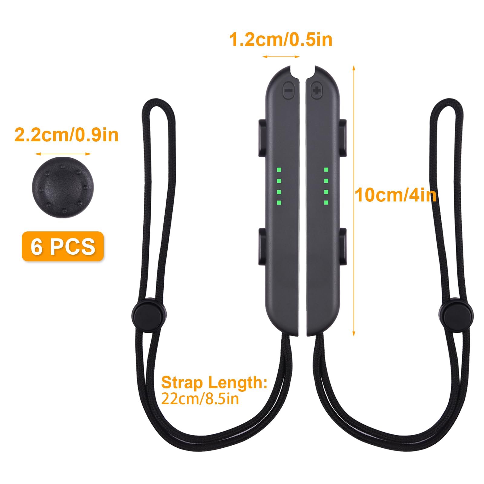8 Pack Adjustable Wrist Strap for Nintendo Switch Joy-Con with 6 Thumb Grip Caps - Elastic Controller Wristband & Replacement Accessories for Joy-Con - Perfect for Gaming, Travel & Handheld Play
